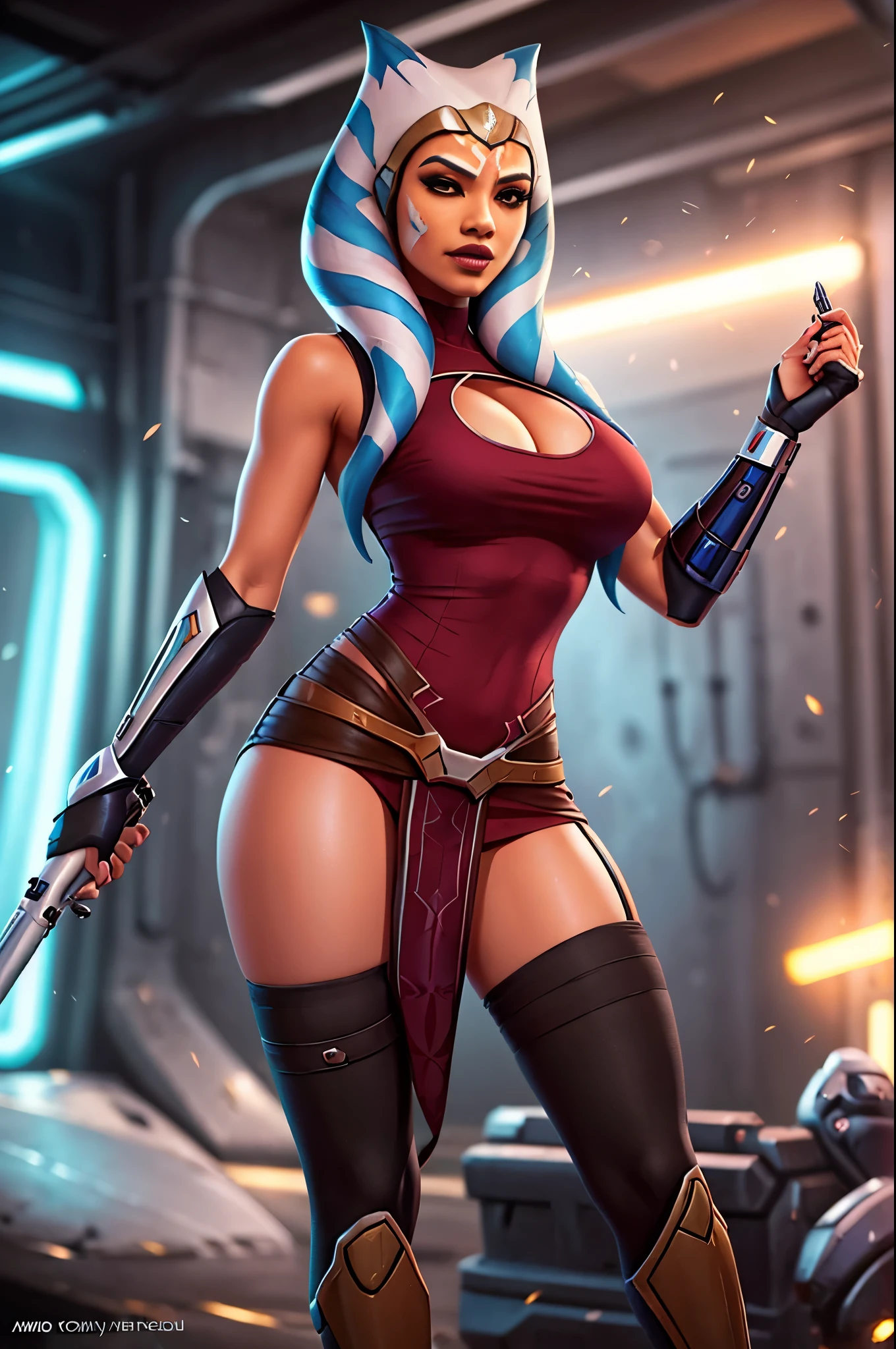 ahsoka tano in a red dress with a big breast, cutesexyrobutts, symmetra from overwatch, samira from league of legends, extremely detailed artgerm, senna from league of legends, inspired by rossdraws, wlop and rossdraws, in style of artgerm, as seen on artgerm, pharah from overwatch
