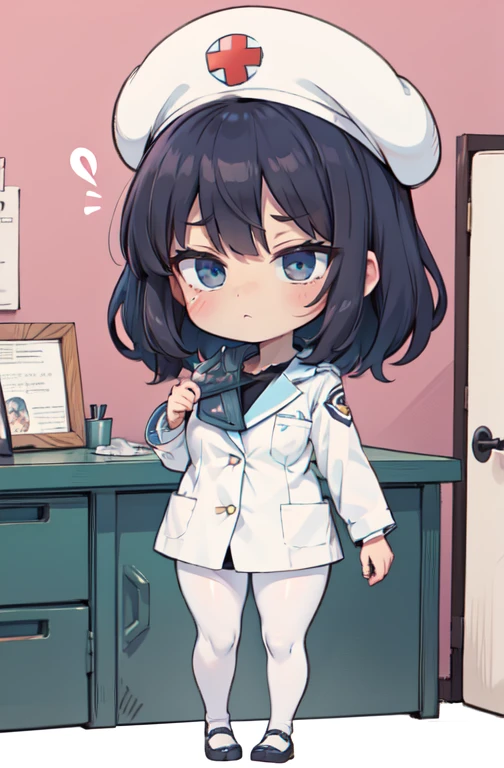 1 mulher, Sozinho, enfermeira, white enfermeira cap, white enfermeira uniform, ((legging branca, zetai ryouiki)), luvas brancas, cabelo loiro, olhos azuis, ((White surgical mask, nariz coberto)), standing, ((quarto de hospital)), sharp contour, Manga curta, mulher madura, 35 anos de idade, melhor qualidade, Obra de arte