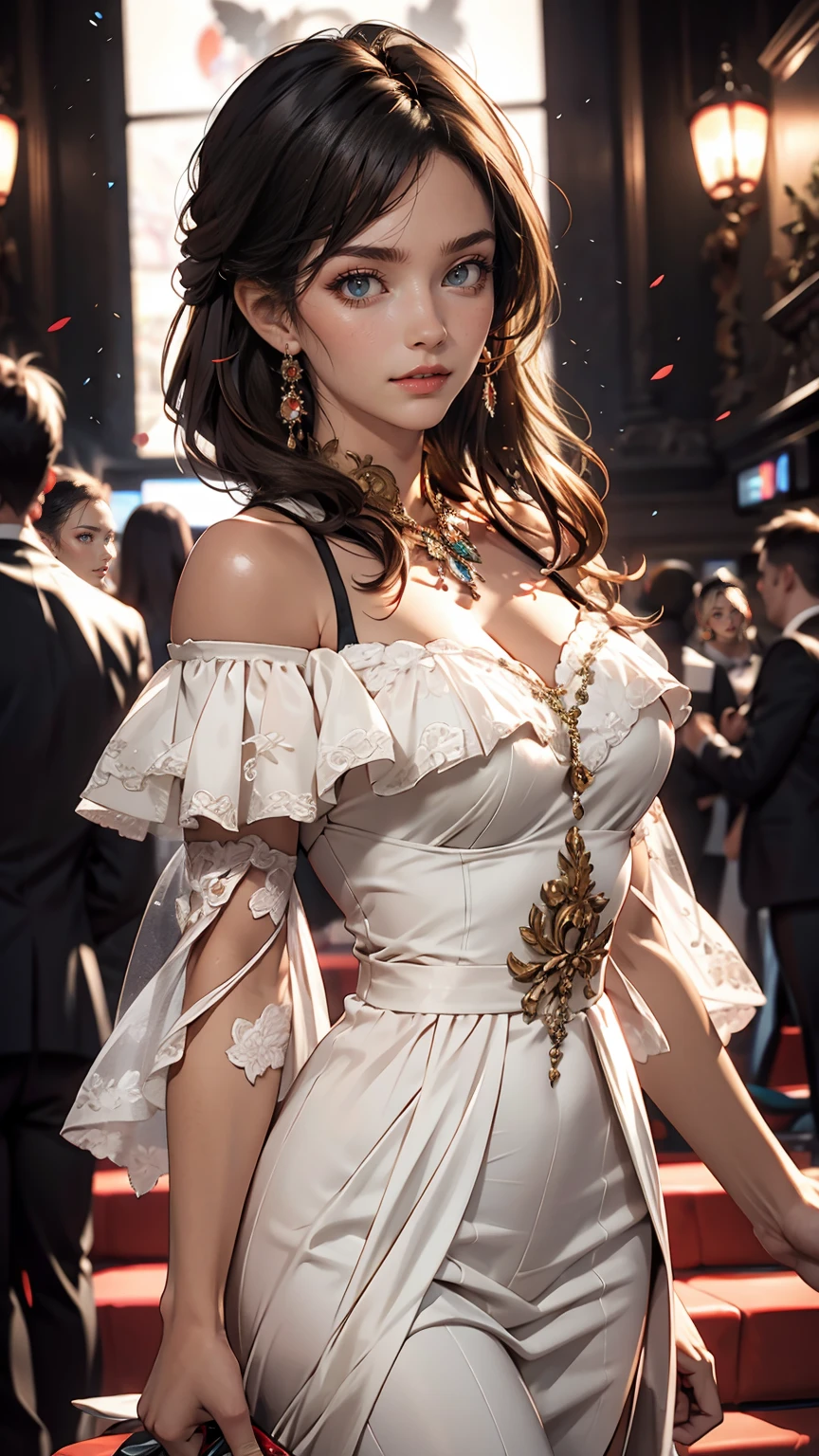 highest quality, masterpiece, Ultra-high resolution, (Reality: 1.4), Original photo, One girl, Green Eyes, Off the shoulder, Cinema Lighting