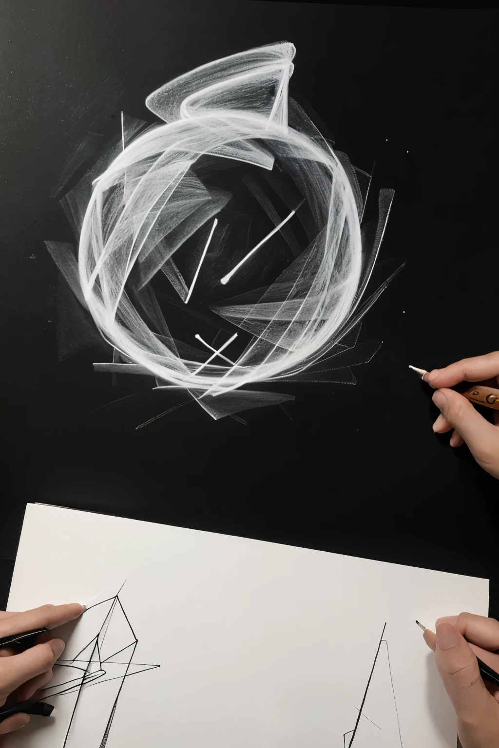 Drawing on black paper with white lines