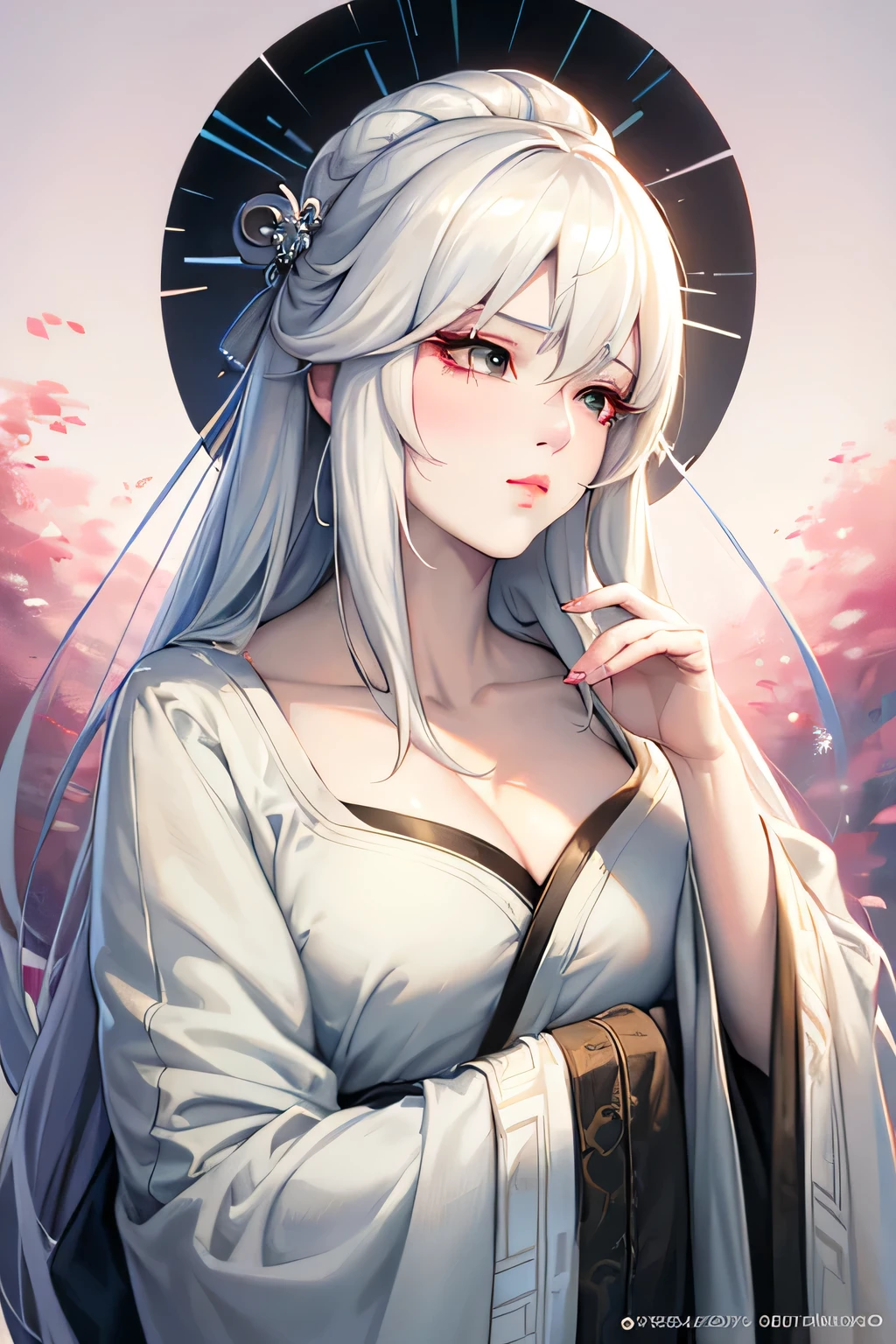 a close up of a woman with white hair and a white mask, beautiful character painting, guweiz, artwork in the style of guweiz, white haired deity, by Yang J, epic exquisite character art, stunning character art, by Fan Qi, by Wuzhun Shifan, guweiz on pixiv artstation