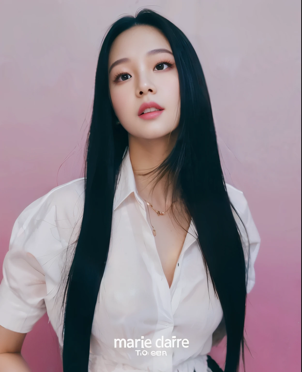 Blackpink Kim Ji-soo wearing a black shirt on an all-red background