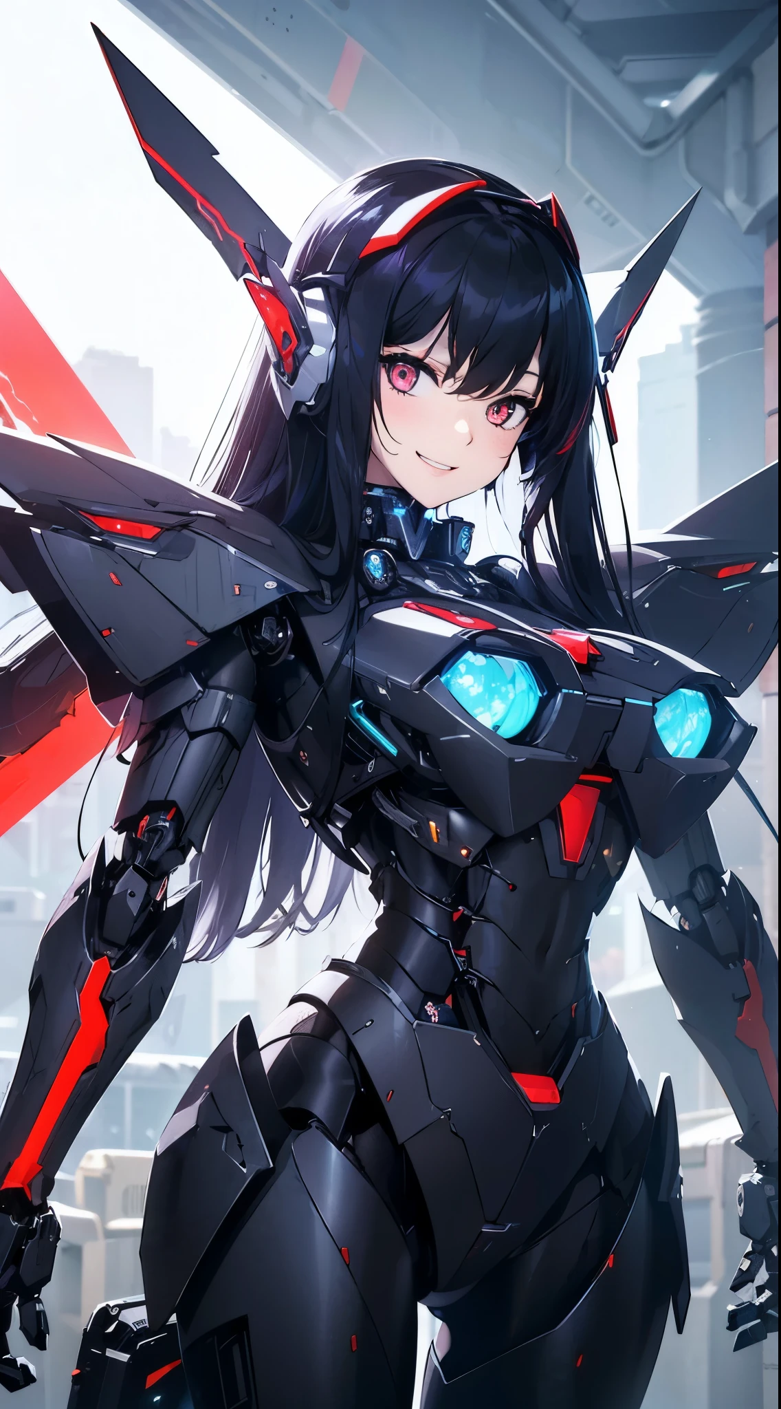 Machine eyes glowing red、Wicked Smile