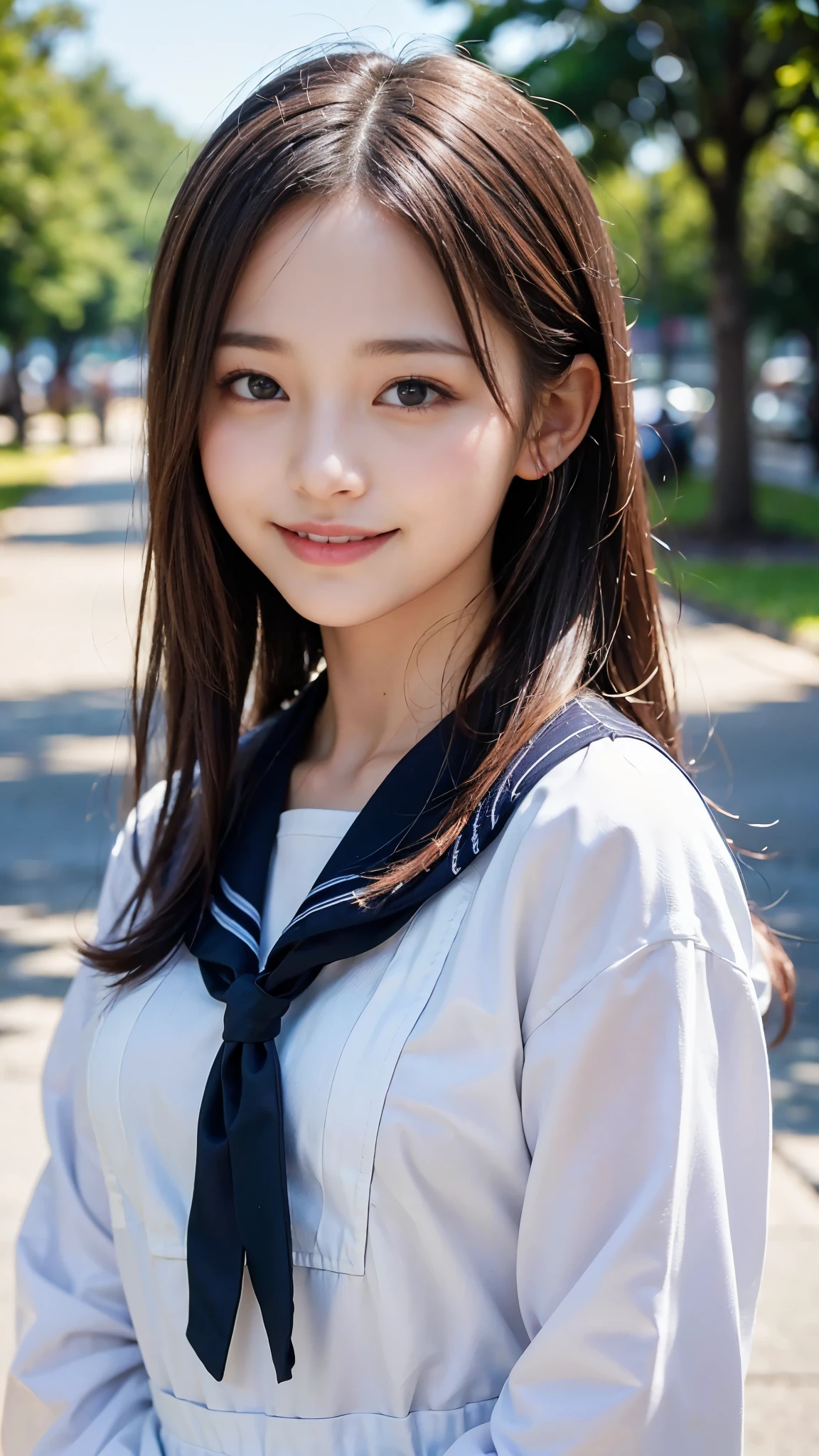 ((highest quality、Masterpiece、High resolution))、(((Zoom photo of upper body))、(A shy smile:1.2)、Light shines in、One -yeld fee、Beautiful Skin、Beautiful Eyes、Sailor suit
