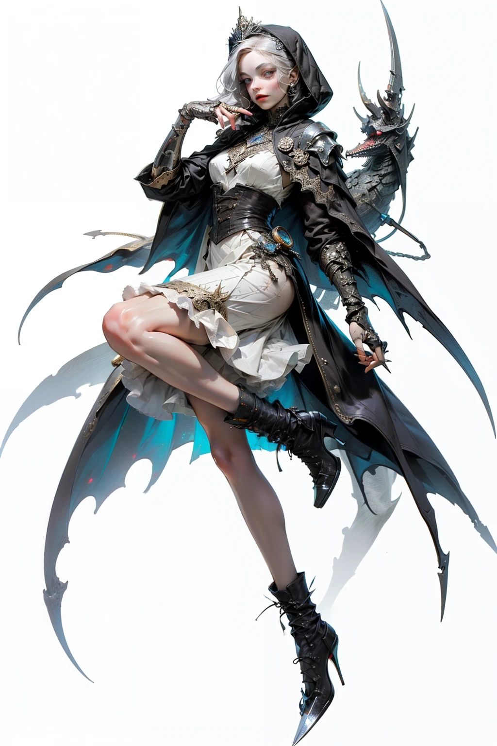 (top-quality:1.2, masterpiece)、ultra high resolution、extremely ultra surrealism, (Photorealsitic:1.4)、Raw photo、(Steampunk Battle Cyborg fallen angel)、large bat wings made of metal、black porcelain body、red hair、glowy skin、1 Cyborg girl、(mechanical frame:1.3), japanese girl, extremely cute face, ((super realistic details))、portrait、globalillumination、Shadow、octan render、8K、ultrasharp、character edge light、Details of complex ornaments、Acrylic Clear Coating、Sumerian details、Hydraulic cylinder、Small LED lamp、ultimately intricate detail、Realistic light、a purple eye、radiant eyes、Facing the camera、neon details、cowboy shot、Futuristic headgear、About Cyberpunk