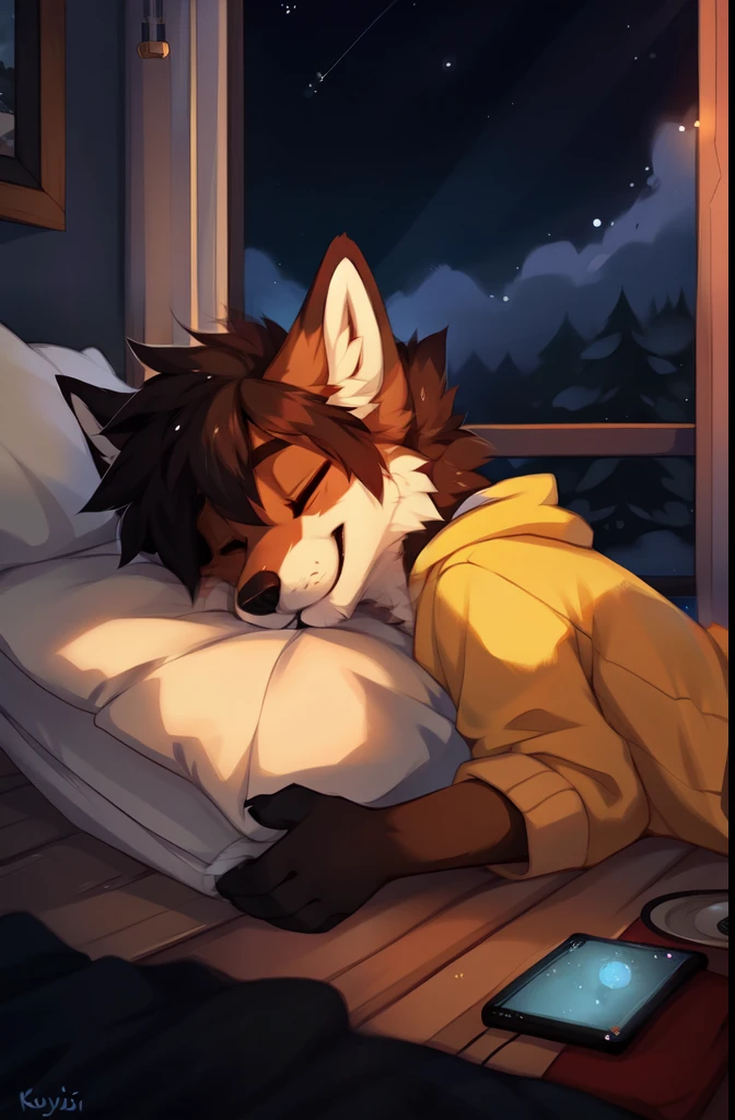 A male fox with a pussy, male, fox, pussy, transmale, shaded, cartoonish, cum, impregnation, night, room