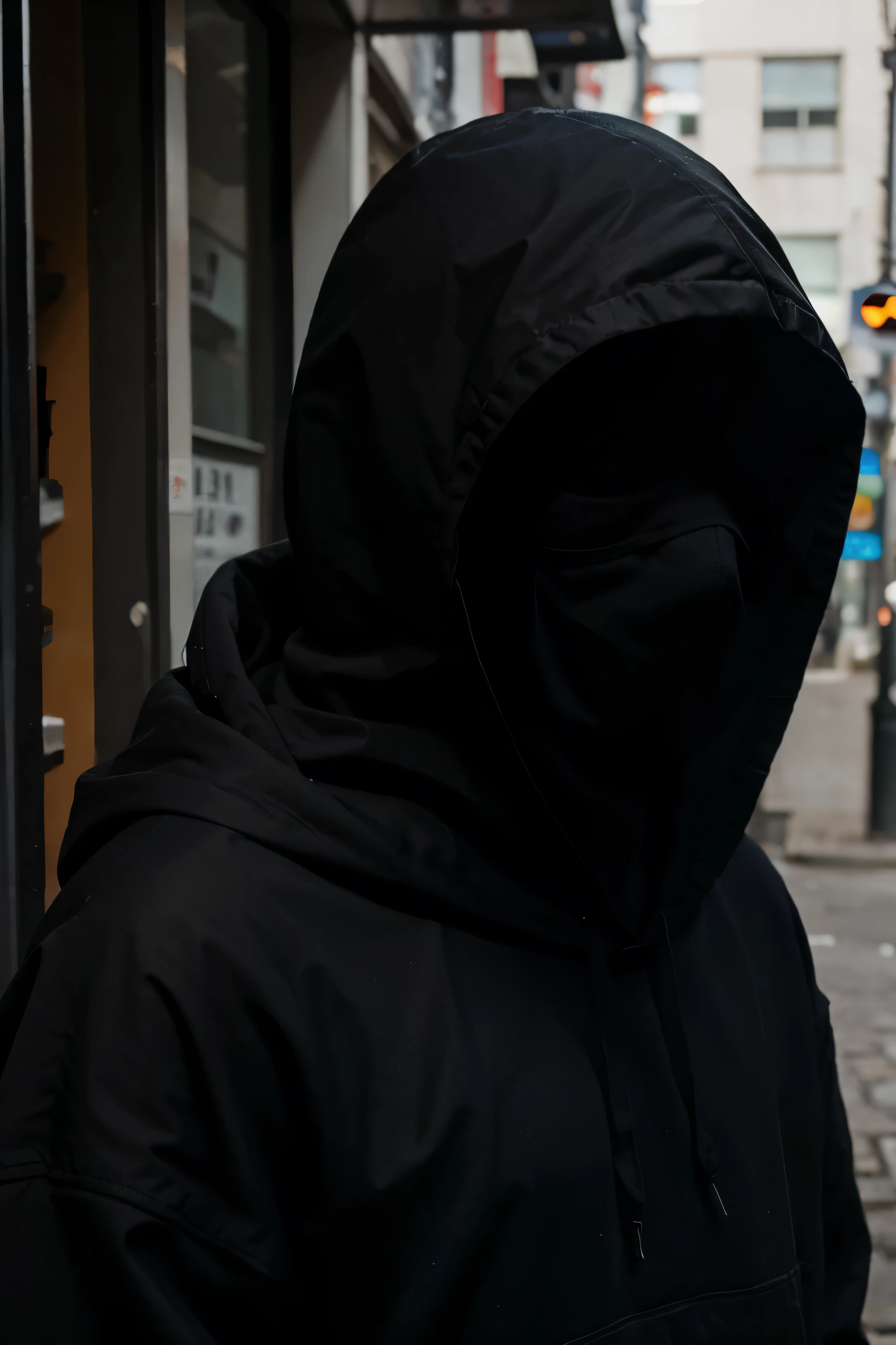 no face head with black hood