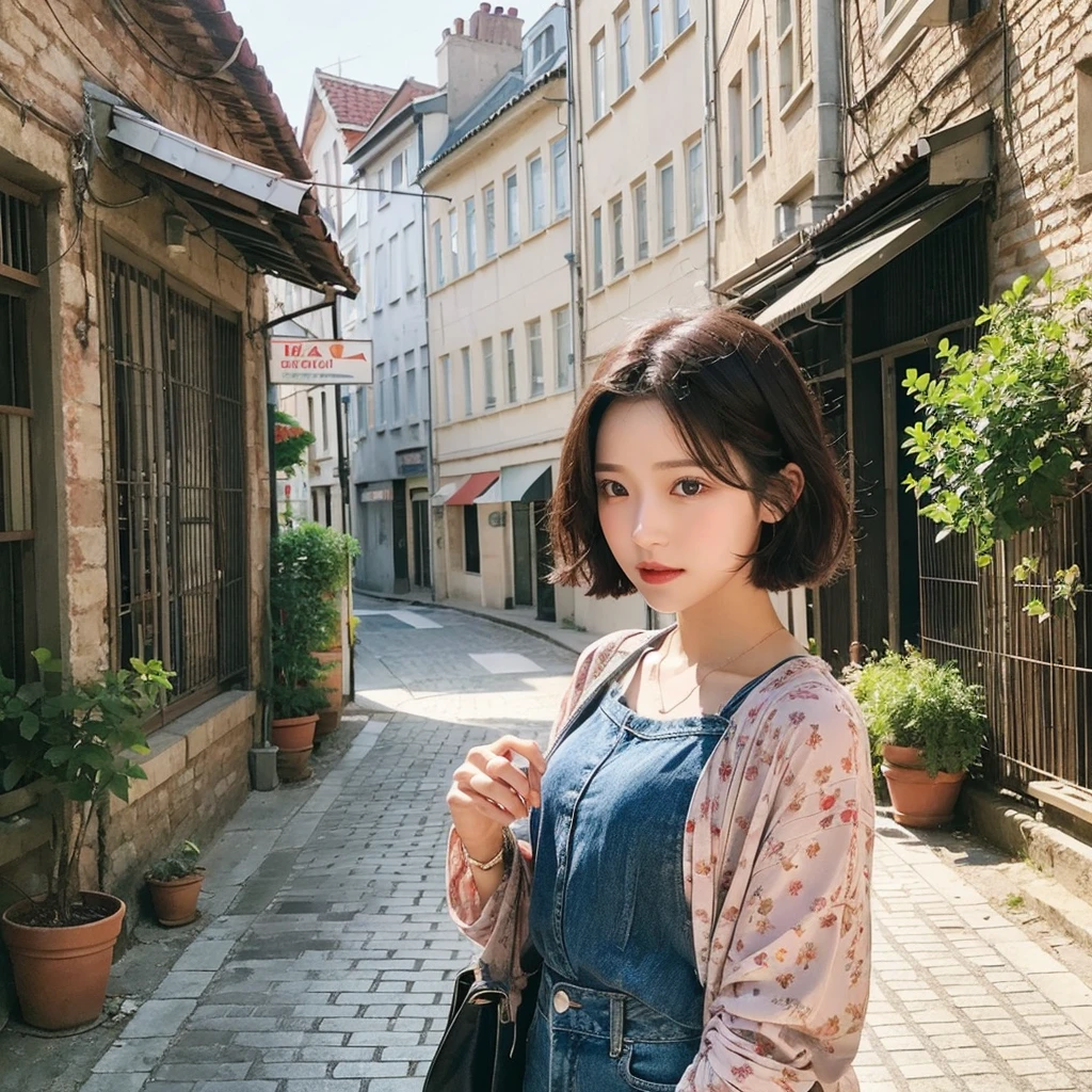 Top quality, 1 beautiful woman, wearing summer fashion, 35mm lens, f/1, medium short hair,black hair
