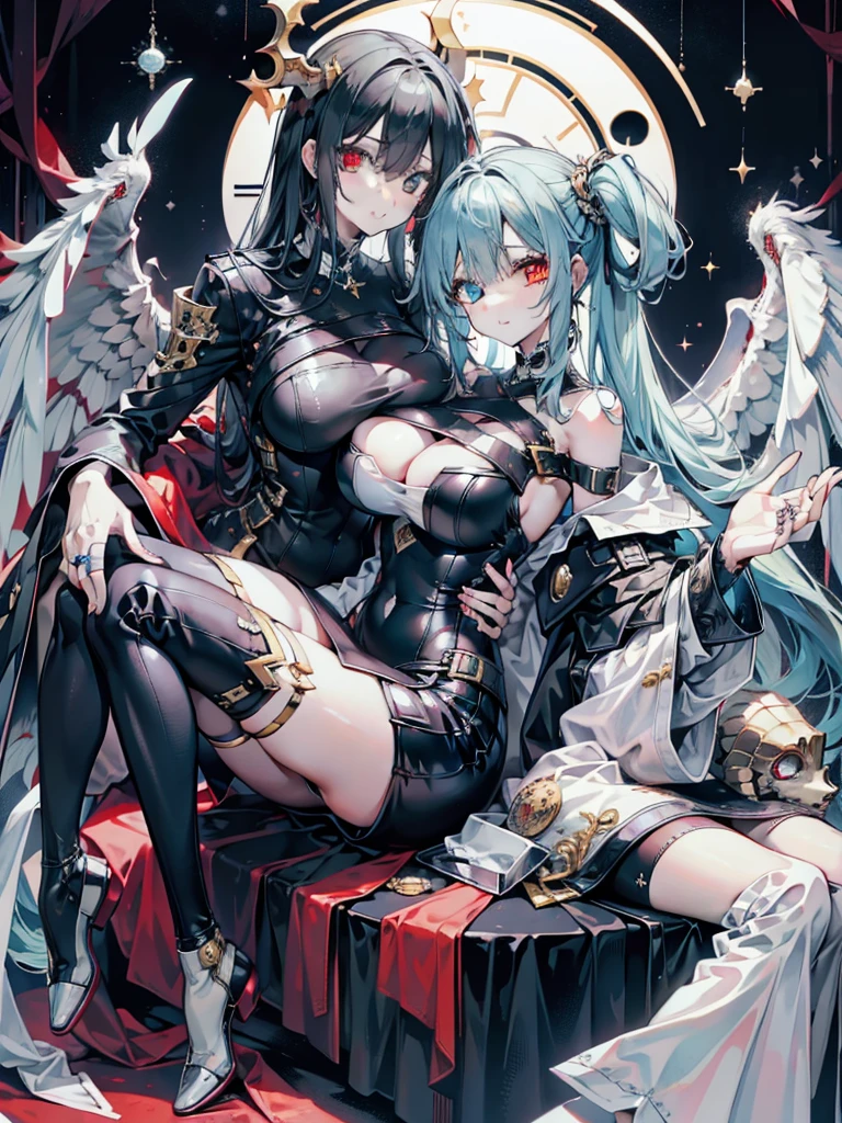 Monster angels that look sacred,His eyes are waiting for heterochromia,His whole body consists of a huge one-eyed eye,and a metal ring around one eye,The ring is crawling with the eyeball,The dragon has many wings on the white holy angel