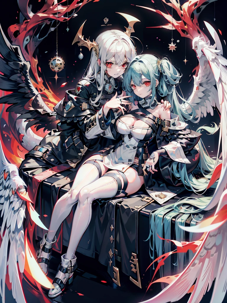 Monster angels that look sacred,His eyes are waiting for heterochromia,His whole body consists of a huge one-eyed eye,and a metal ring around one eye,The ring is crawling with the eyeball,The dragon has many wings on the white holy angel
