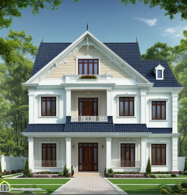 ((masterpiece,best quality,highres,sharp forcus)) (((detail forcus))) , (house in style of neoclassic) Clarify the details of moldings, decorative patterns, and exteriors