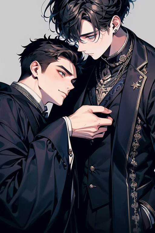 (highest quality), Very detailed, ((Two men))、Composition seen from below、Incitement、Raising the chin、Beautiful Men、Host Fashion