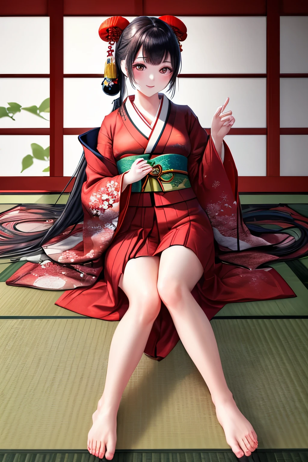 (8K, Best Quality, Masterpiece, Ultra High Definition: 1.2),kimono,Japanese room,hakama,fullbody