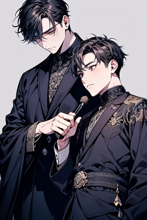 (highest quality), Very detailed, ((Two men))、Composition seen from below、Incitement、Raising the chin、Beautiful Men、Host Fashion
