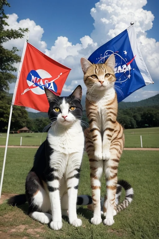 Nasa cat couple flags Indonesia and Netherland