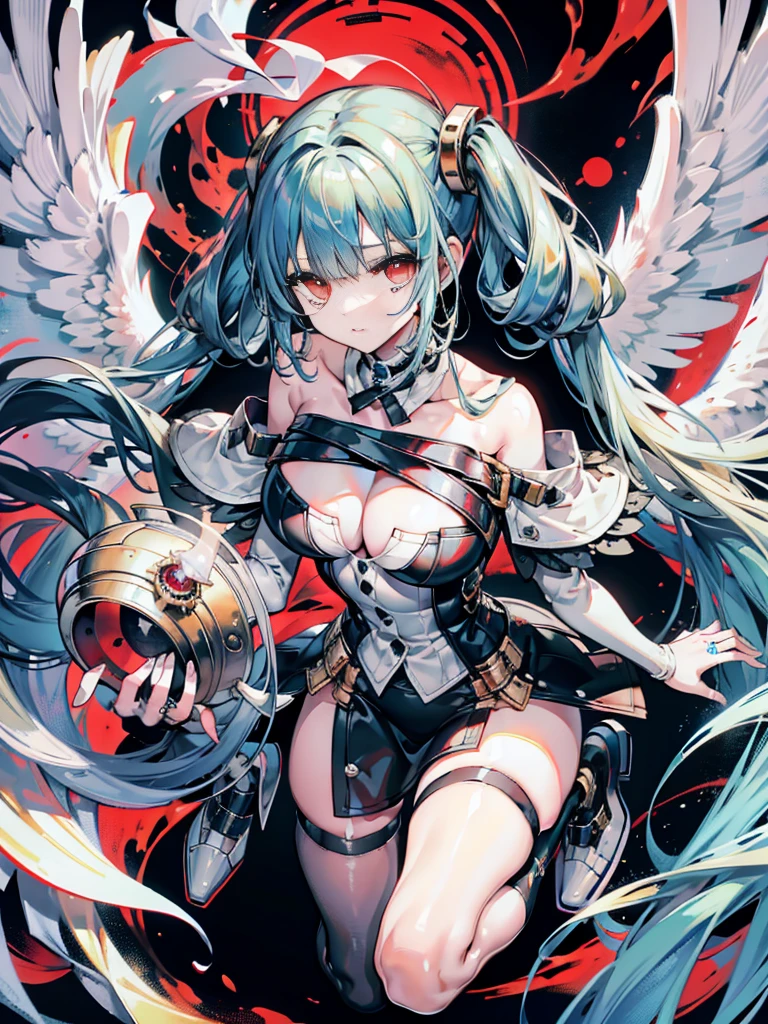 Monster angels that look sacred,His eyes are waiting for heterochromia,His whole body consists of a huge one-eyed eye,and a metal ring around one eye,The ring is crawling with the eyeball,The dragon has many wings on the white holy angel