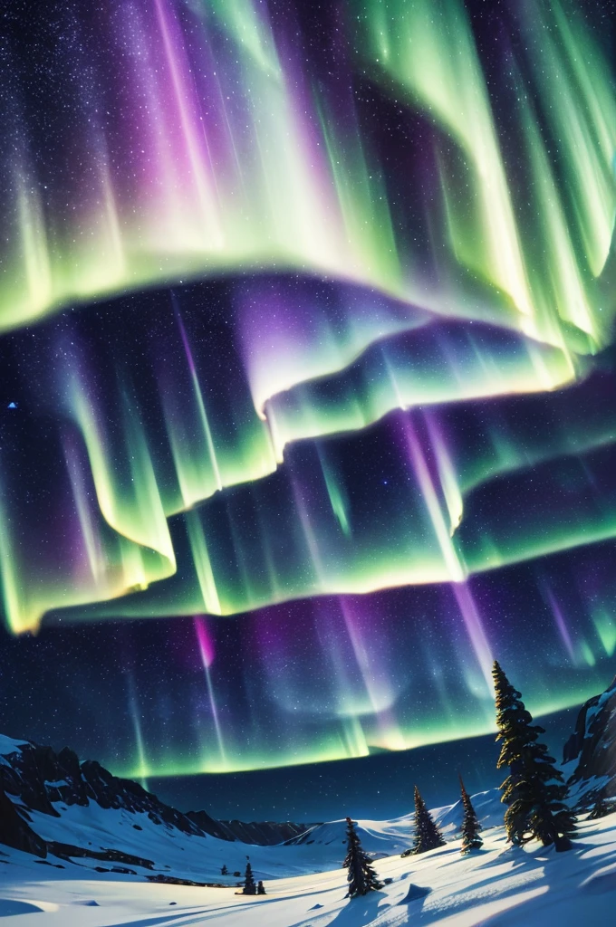 landscape, Ultra high quality, (Background Asgard), detail, light, 8K, (Northern Lights in the sky), constellation, (Background Asgard)