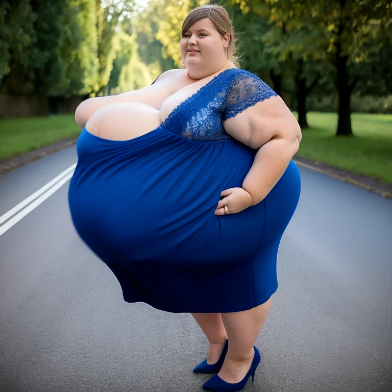 Extremely Hyperpregnant Belgian woman with huge belly wearing a dress