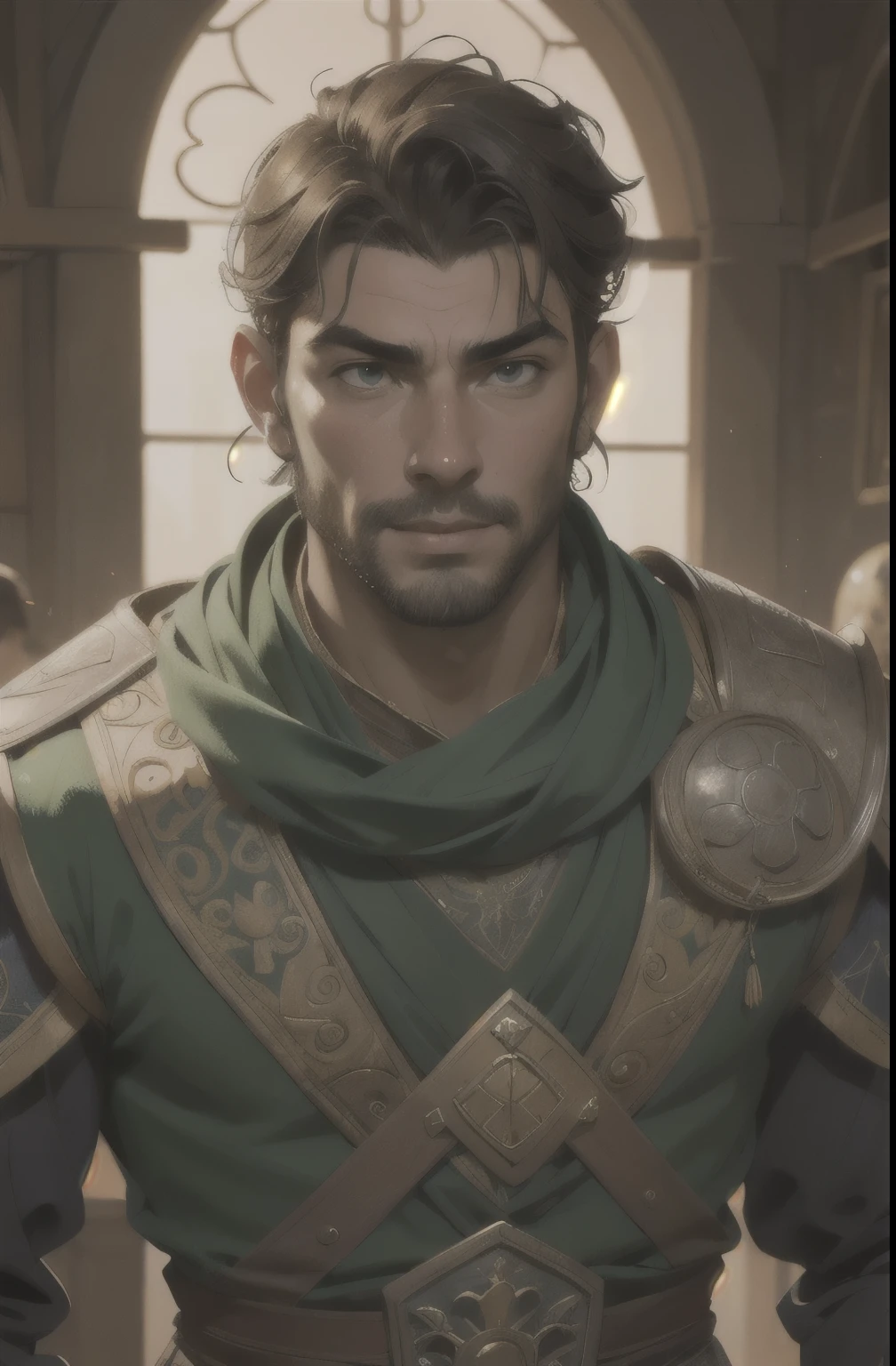 garoto medieval, alegre, Have hope, retrato em close, intricado, elegante, volumetric lighting, scenario, pintura digital, altamente detalhado, art station, sharp focus, illustration, arte conceitual, ruan jia, masculino, olhos verdes, Sarcastic