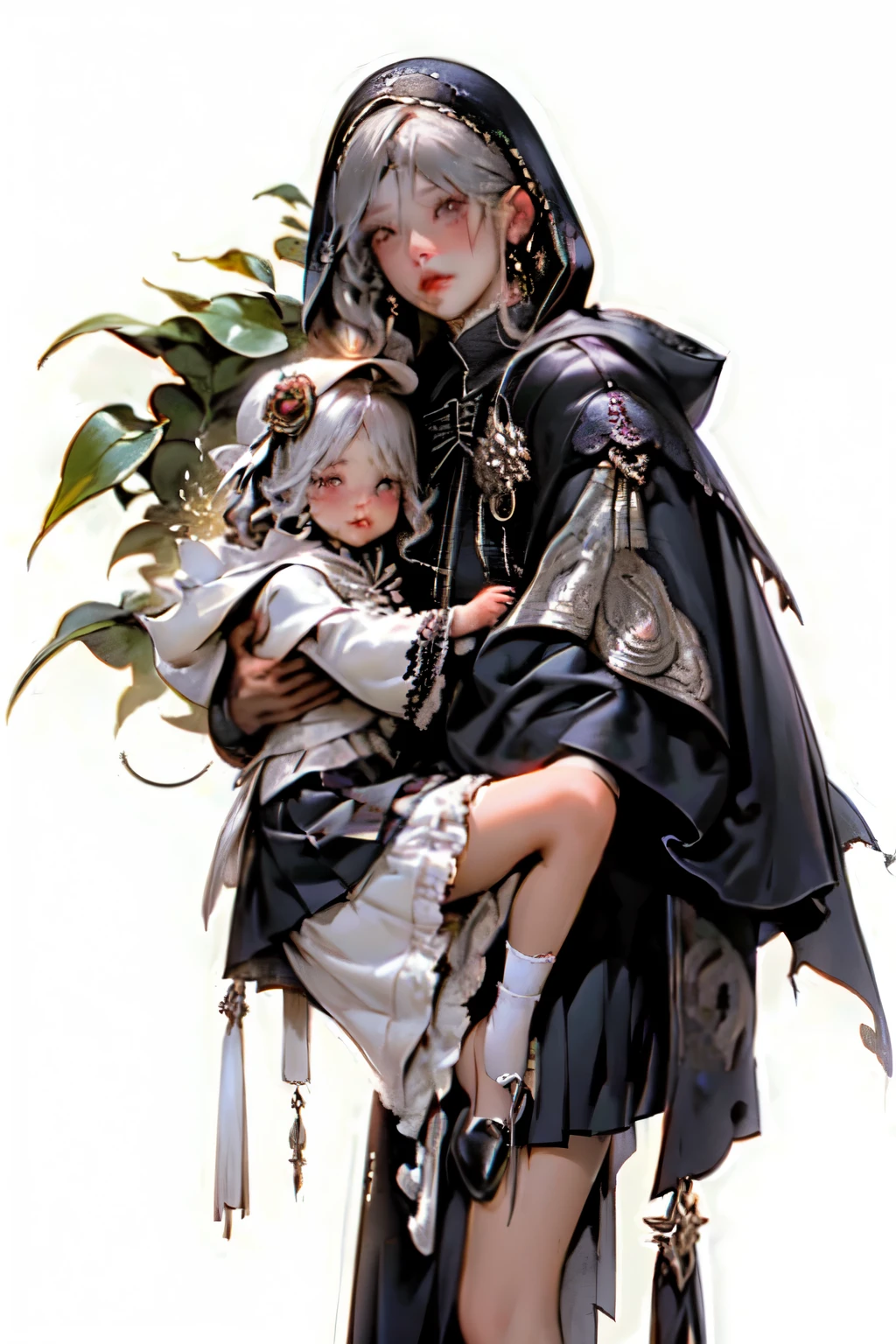 mpts
Copy
(((masutepiece, of the highest quality, super detailed))), hand drawn style, hand painted style, watercolour, sketch, a knight, white background, plain background, Bloodborne inspired, tatty Bloodborne attire, occult aesthetic, occult, tatty red and white clothing detailed and intricate steampunk and detailed gothic lolita (with a hood), diadems, long coat, Complex laced boots, Fluttering lace flared long knee length dress with frilly petticoats, long dress, knee length dress, pleated petticoats, lolita dress, petticoats gothic lolita, beautiful small breasts, (((( Highly detailed face))), small thin nose, Small thin lips mouth, (((Very sharp focused eyes))), Very large slit precision pale grey eyes that shine like jewels. very long eyelashes, Silver hair swaying in the wind, Emitting a dazzling light in a mandala pattern, white background, Very dramatic and cinematic lighting, tatty damaged old red and white clothing, full body, whole body, body, cosmic horror, grim dark