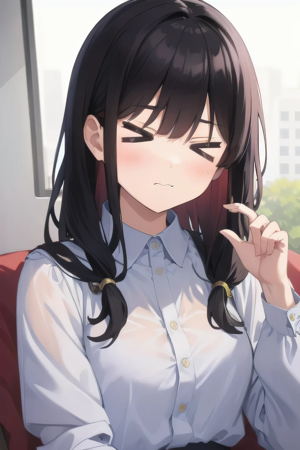 masterpiece, best quality, 1girl, > <, closed eyes,