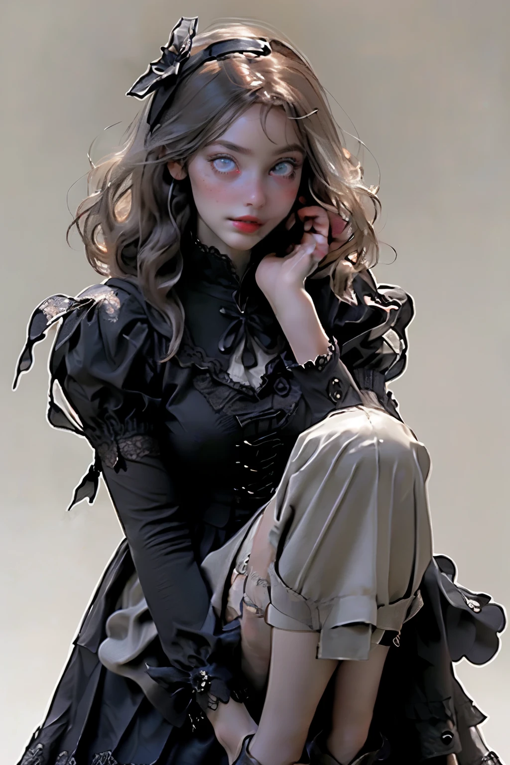 mpts
Copy
(((masutepiece, of the highest quality, super detailed))), hand drawn style, hand painted style, watercolour, sketch, a knight, white background, plain background, Bloodborne inspired, tatty Bloodborne attire, occult aesthetic, occult, tatty red and white clothing detailed and intricate steampunk and detailed gothic lolita (with a hood), diadems, long coat, Complex laced boots, Fluttering lace flared long knee length dress with frilly petticoats, long dress, knee length dress, pleated petticoats, lolita dress, petticoats gothic lolita, beautiful small breasts, (((( Highly detailed face))), small thin nose, Small thin lips mouth, (((Very sharp focused eyes))), Very large slit precision pale grey eyes that shine like jewels. very long eyelashes, Silver hair swaying in the wind, Emitting a dazzling light in a mandala pattern, white background, Very dramatic and cinematic lighting, tatty damaged old red and white clothing, full body, whole body, body, cosmic horror, grim dark