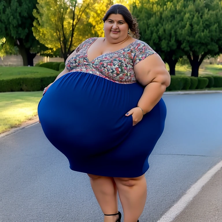 Extremely Hyperpregnant Bulgarian woman with huge belly wearing a dress