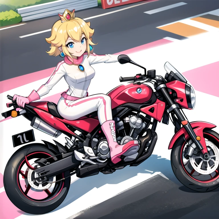 moterbike motorcycle riding , 1girl, princess_peach_mariokart_outfit, white and pink motorcycle suit, short blonde hair, bright blue eyes, wide hips, thrilled smile, closed mouth, excited expression on face, "Volumetric Lighting, Best Shadows, Shallow Depth of Field, (Highest Quality, Amazing Details:1.25), Brilliant Colorful Paintings", road action shot race outdoors zy48 ground_vehicle, motor_vehicle, motorcycle, road, shadow, traditional_media, vehicle_focus tires driveing 1girl, driving, ground_vehicle, motion_blur, motor_vehicle, motorcycle, riding, road, vehicle_focus
