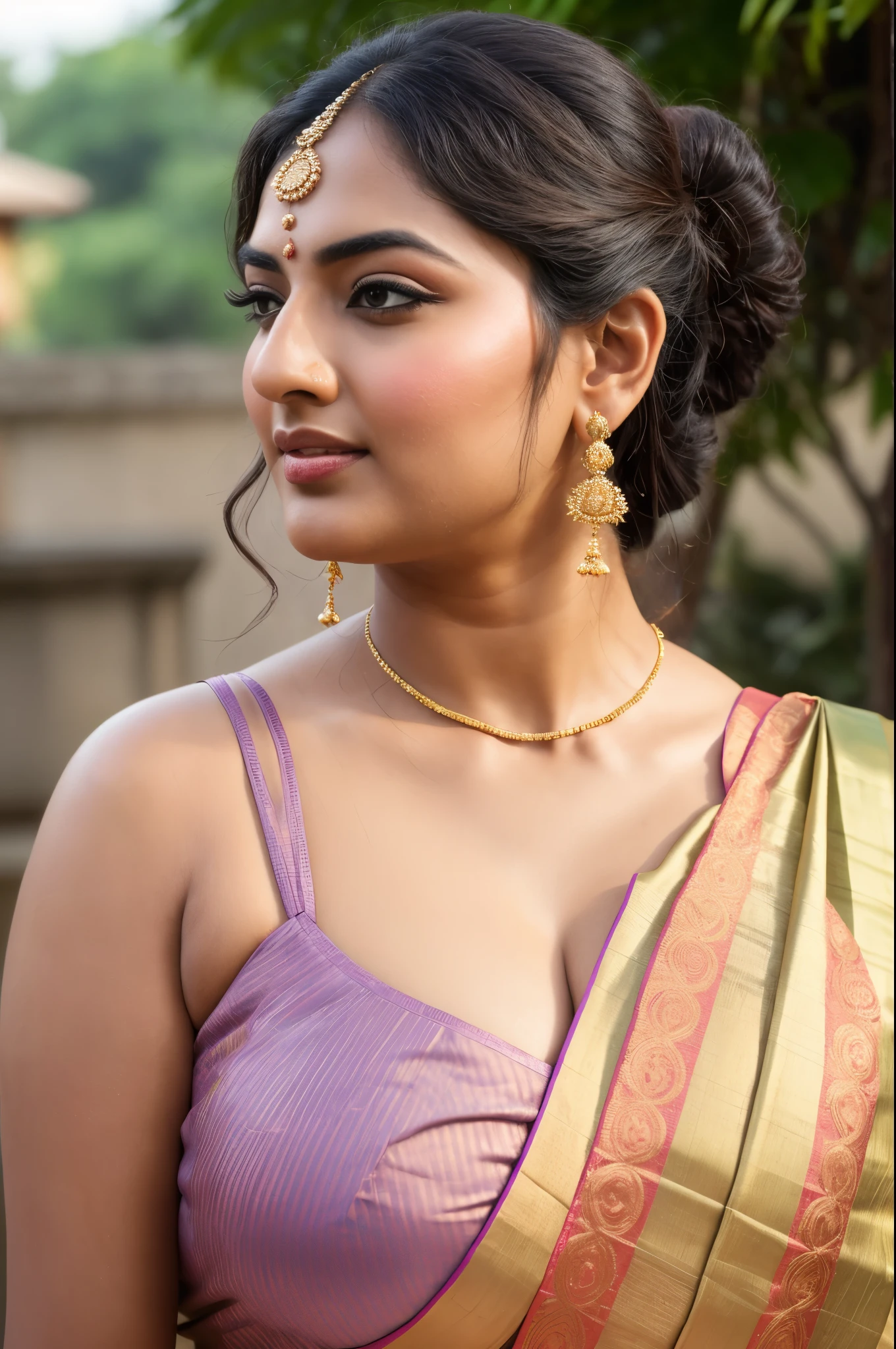 Foto RAW, photorealistic, photography, full body shot, master shot, perfect eyes, goddess like beauty, pierced eyes, perfect thick chubby mallu Desi aunty bhabhi, Wearing a Stanapatta, a chest-band.Saree model, model Photography, Indian saree shoot, Indian traditional wear advertising photography, traditional wear brand shoot, face of Indian actress Sonakshi Sinha, masterpiece, realistic, realism, incredible details, pleasure, photorealism, detailed skin, skin pores, high contrast, photorealistic Artstation 8k HD digital art trend of high definition and detailed realistic skin texture, ultra detail, realistic skin texture, armature, best quality, ultra high definition, (photorealistic:1.4),, high resolution, detail, raw photo, sweat, Re sharp, by Lee Jefferies Nikon D850 Film Stock Photo 4 Kodak Portra 400 Camera F1.6 Lens Rich Color Ultra Real Realistic Realistic Textures Dramatic Lighting Unreal Engine Trending at Art Station Cinestill 800,(pele altamente detalhada: 1.2), 8k UHD, DSLR, soft-lighting, alta qualidade, grain of film, Fujifilm XT3,she didn't like to wear blouse or bra, she is happy to wear only saree, she hates blouse or bra, detailed hairy armpits, hyper realistic skin, skin pores, sweat, veins,