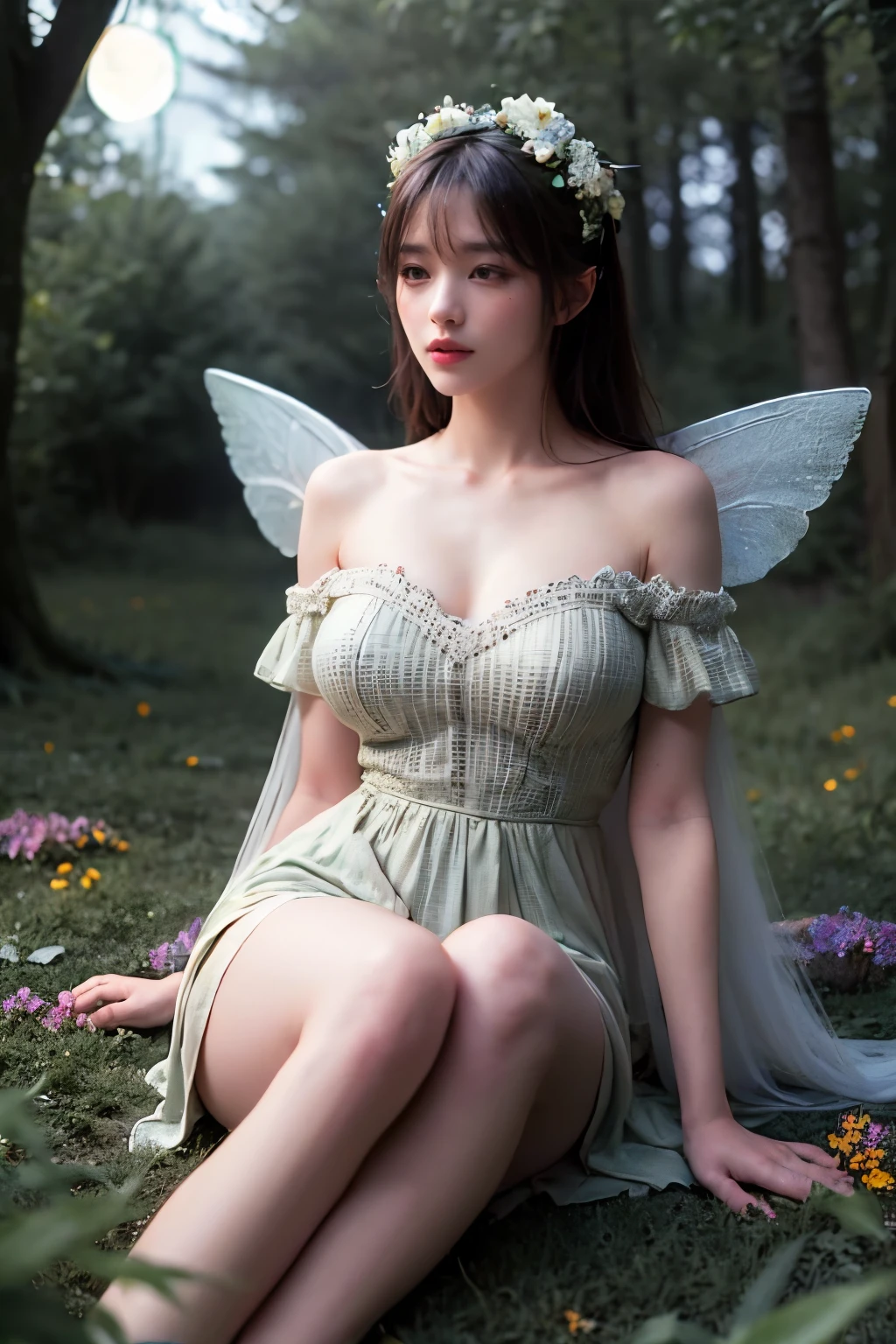 Forest fairy,Van Gogh-inspired brushstrokes,swirling starry night sky,iridescent wings,ethereal glow around fairy,delicate features,enchanted woodland setting,vivid greenery,impressionistic flowers,whimsical,playful pose,sitting on a toadstool,shimmering light particles,whirls of vibrant colors,expressionistic nature elements,artistic texture and depth,soft moonlight filtering through trees,(best quality,4k,8k,highres,masterpiece:1.2),ultra-detailed,HDR,UHD,studio lighting,sharp focus,physically-based rendering,extreme detail description,professional,vivid colors,bokeh
