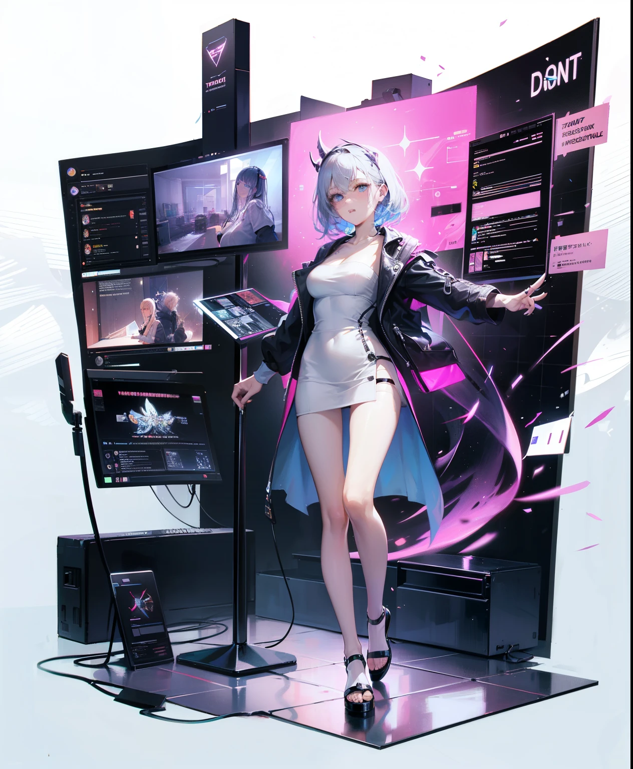 (short black hair),(blue eyes), (Detailed illustrations,Very detailed and detailed drawing,Delicate lines with slow and rapid),[Color tressed main line],[Briefing Room Background],([HENTAI] ANIME (JapaneseGirl (Beautiful fece) Cyborg 17 years old) [Wild Hair]) well-muscled [[KARATE]] Both arms of the machine [Built-in V8 engine:0.3],(Black leather jacket) ([a tiger] Translucent rubber inner) [Tiger Stripe],[[Chrome coating:0.5]],(Science Fiction Mechanical [Bioengineering]),(Intricate and beautiful decoration [Dense detail]),(Fine and beautiful skin expression [Transparency]),[Perfect eye details (Iris beautifully drawn in every detail)[Jewel-like eyes]],[long and beautiful eyelashes],[Meticulously drawn hair [More on beautiful and shiny hair]],(Perfect hand details [Beautiful fingers without breakdowns [Beautiful nails]]),(Perfect Anatomy (Perfectly proportioned)) [[Full body like]],[Ideal color coordination(Accurate simulation of light-material interactions)],(HighQuality,[Precision Detail] hight resolution,(detaileds,high-detail)),[Visual art that conveys a sense of narrative].