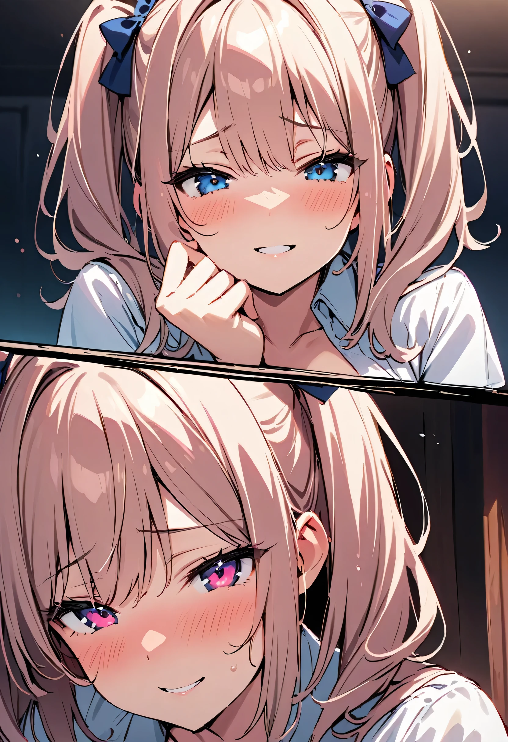 (one cute beautiful girl:1.3),masterpiece, best quality, novel illustration, highres, 18+, professional standard, beautiful girl, innocent face, lustful eyes, seductive body, teasing smile, flirty pose, pure innocence with deep eroticism, contrast between purity and perversion, twintails, traditional , hidden sexual tension, shyness, passionate kiss, intimate moments, emotional connection,