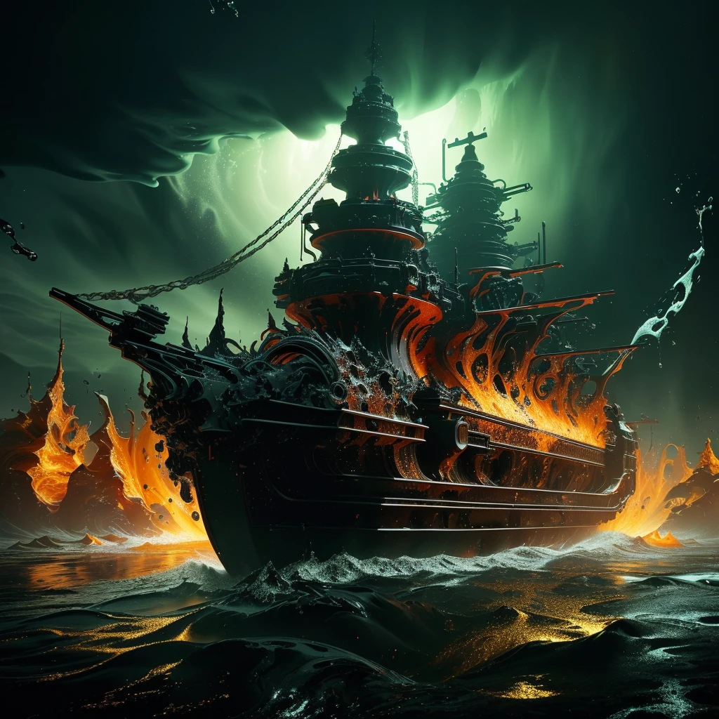 There is a very large red object in the middle of a dark background, 3 d Fluid simulation render, chaotic swirling ferrofluids, rendered in houdini, houdini Fluid simulation, Epic 3D Abstract Model, Fluid simulation in houdini, Fluid simulation, rendered in maya and houdini, rendered, black Fluid simulation, intricate artwork. Octane render