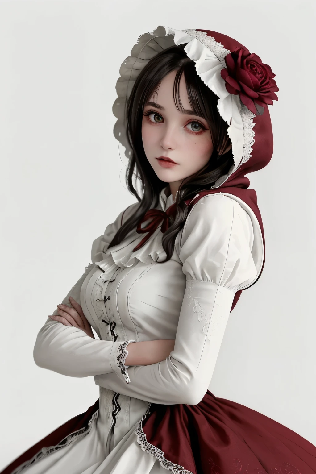 mpts
Copy
(((masutepiece, of the highest quality, super detailed))), hand drawn style, hand painted style, watercolour, sketch, a knight, white background, plain background, Bloodborne inspired, tatty Bloodborne attire, occult aesthetic, occult, tatty red and white clothing detailed and intricate steampunk and detailed gothic ta (with a hood), diadems, long coat, Complex laced boots, Fluttering lace flared long knee length dress with frilly petticoats, long dress, knee length dress, pleated petticoats, loliress, petticoats gothic lolita, tiful small breasts, (((( Highly detailed face))), small thin nose, Small thin lips mouth, (((Very sharp focused eyes))), Very large slit precision pale grey eyes that shine like jewels. very long eyelashes, Silver hair swaying in the wind, Emitting a dazzling light in a mandala pattern, white background, Very dramatic and cinematic lighting, tatty damaged old red and white clothing, full body, whole body, body, cosmic horror, grim dark