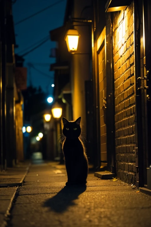Black cat、Alley、night、darkness、Gold