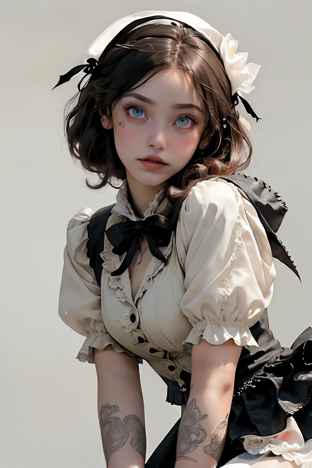 mpts
Copy
(((masutepiece, of the highest quality, super detailed))), hand drawn style, hand painted style, watercolour, sketch, a knight, white background, plain background, Bloodborne inspired, tatty Bloodborne attire, occult aesthetic, occult, tatty red and white clothing detailed and intricate steampunk and detailed gothic lolita (with a hood), diadems, long coat, Complex laced boots, Fluttering lace flared long knee length dress with frilly petticoats, long dress, knee length dress, pleated petticoats, lolita dress, petticoats gothic lolita, beautiful small breasts, (((( Highly detailed face))), small thin nose, Small thin lips mouth, (((Very sharp focused eyes))), Very large slit precision pale grey eyes that shine like jewels. very long eyelashes, Silver hair swaying in the wind, Emitting a dazzling light in a mandala pattern, white background, Very dramatic and cinematic lighting, tatty damaged old red and white clothing, full body, whole body, body, cosmic horror, grim dark
