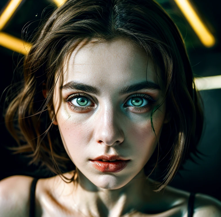 (highres,masterpiece:1.2),(realistic:1.37),(best quality, highres, ultra-detailed, realistic), mesmerizing cyberpunk dark fantasy, Medusa in all her sinister beauty, with six serpent arms gracefully intertwined. (Her radiant eyes:1.6), hypnotic and piercing, capture the essence of a demonic queen. The details of her face, meticulously crafted, reveal every delicate scale and unique pattern. The atmosphere surrounding her is filled with an otherworldly aura, bathed in a mix of neon lights and shadows. The backdrop resembles a movie scene, with hints of an ominous underworld. This portrait presents a close-up shot, focusing on the captivating visage of the goddess, portraying her as a captivating and formidable presence in the realms of darkness, the most beautiful face in the universe, erotic face, sensual face,(NSFW:1.3)high nose, dreamy blue eyes,