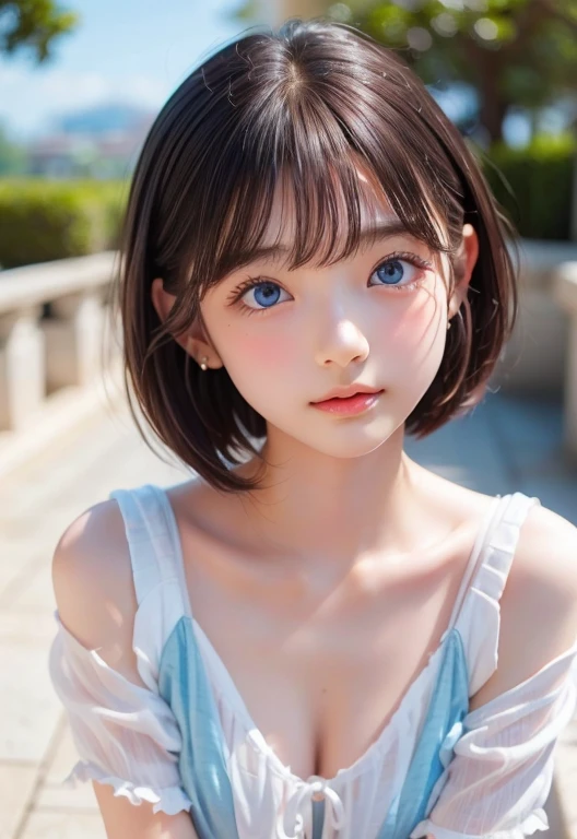 ((SFW: 1.4)), ((Delicate face,  Professional photography)), ((SFW, Super short hair, hair on the temples,  blond, Large target, clear sky blue eyes, earrings, 1 girl)), Ultra-high resolution, (Practical: 1.4), RAW photos, best quality, (PhotoPractical Stick), focus, Soft Light, ((15 years old)), (( (Young face))), (surface), (Depth of Field), masterpiece, (Practical), Miss, Bangs, ((1 girl))