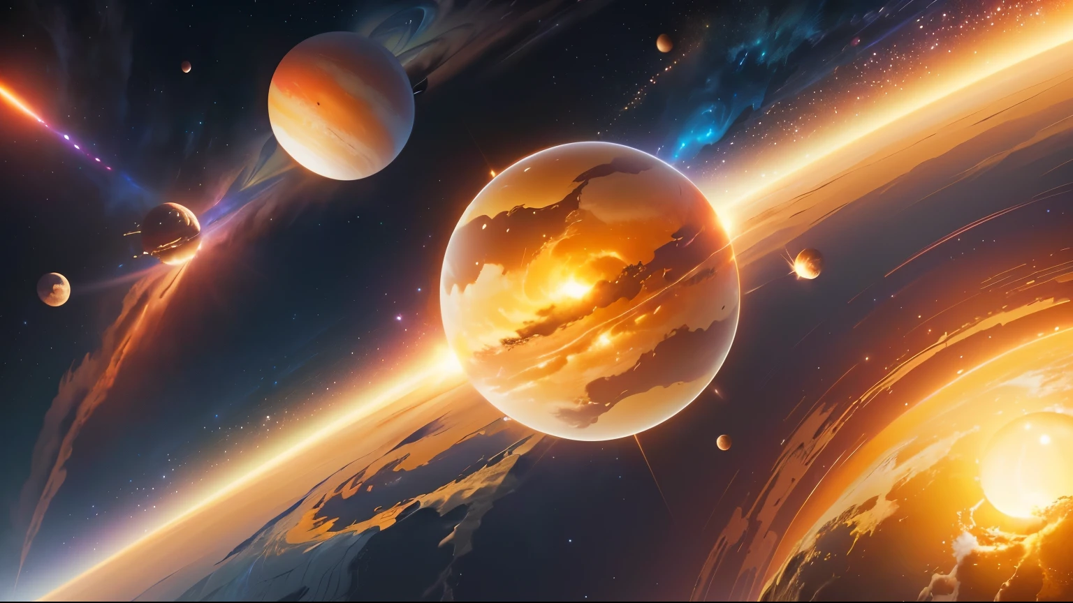 There is a picture of a planet with a fireball in the sky, 4k highly detailed digital art, planets colliding, Concept Art 8 K, 4K Fine Digital Art, space art concept, concept art wallpaper 4k, digital artwork 4k, floating beside planets, Epic and beautiful space science fiction, two planets colliding, artgem and beeple masterpieces