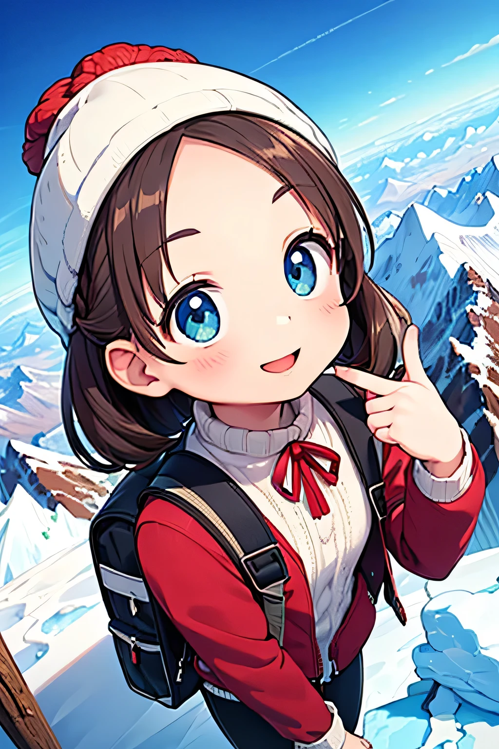 highest quality、High resolution、Detailed Background、(Beautiful face in every detail:1.4)、Anatomically correct、(Detailed facial expressions)、(Detailed eyes:1.2)、Beautiful women in their 20s、(Highly detailed face:1.4)、Cute hair colour、Braided Ponytail、Braided long hair、Wavy Hairstyle、well-groomed eyebrows、Cute gestures、From the summit of Everest、

(A beautiful woman with a satisfied expression taking a photo at a powerful angle from the summit of Mount Everest at an altitude of 8,000 meters:1.5)、

The spectacular sight of the world&#39;s highest peak unfolds before your eyes.、The snowy peak of Mount Everest, towering above the sea of clouds, looks like a giant white spire stretching into the heavens.、Its imposing appearance seems to symbolize the pinnacle of the Earth.、Standing at the peak at an altitude of 8048 meters、The view from there is magnificent.、Beneath my feet is a deep valley and steep rock faces, with a small mountain reflected in the distance.々is a series of、
Far below you can see the sea of clouds and the towering figure of Mount Everest.、
The white snowy tops reflect the sunlight and look like gods.々It seems to emit a bright glow.、
The overwhelming presence will take your breath away.、The blue sky and the pure white snowy peaks create a beautiful contrast.、
You can feel the grandeur of the highest peak on earth and the smallness of humans.、You can capture the overwhelming power and grandeur of the place.、This will be a thrilling and moving piece that was achieved at the risk of one&#39;s life.、

Choose a lightweight, warm down jacket。Elegant design with fur、
Stylish leggings with a tight silhouette、The warm high-necked top gives a mature and elegant impression.、The colour should also be calm.、Sturdy hiking boots、Chic beige and grey design、Gloves and neck warmer、Add accents with accessories such as knit hats、A functional backpack-type bag