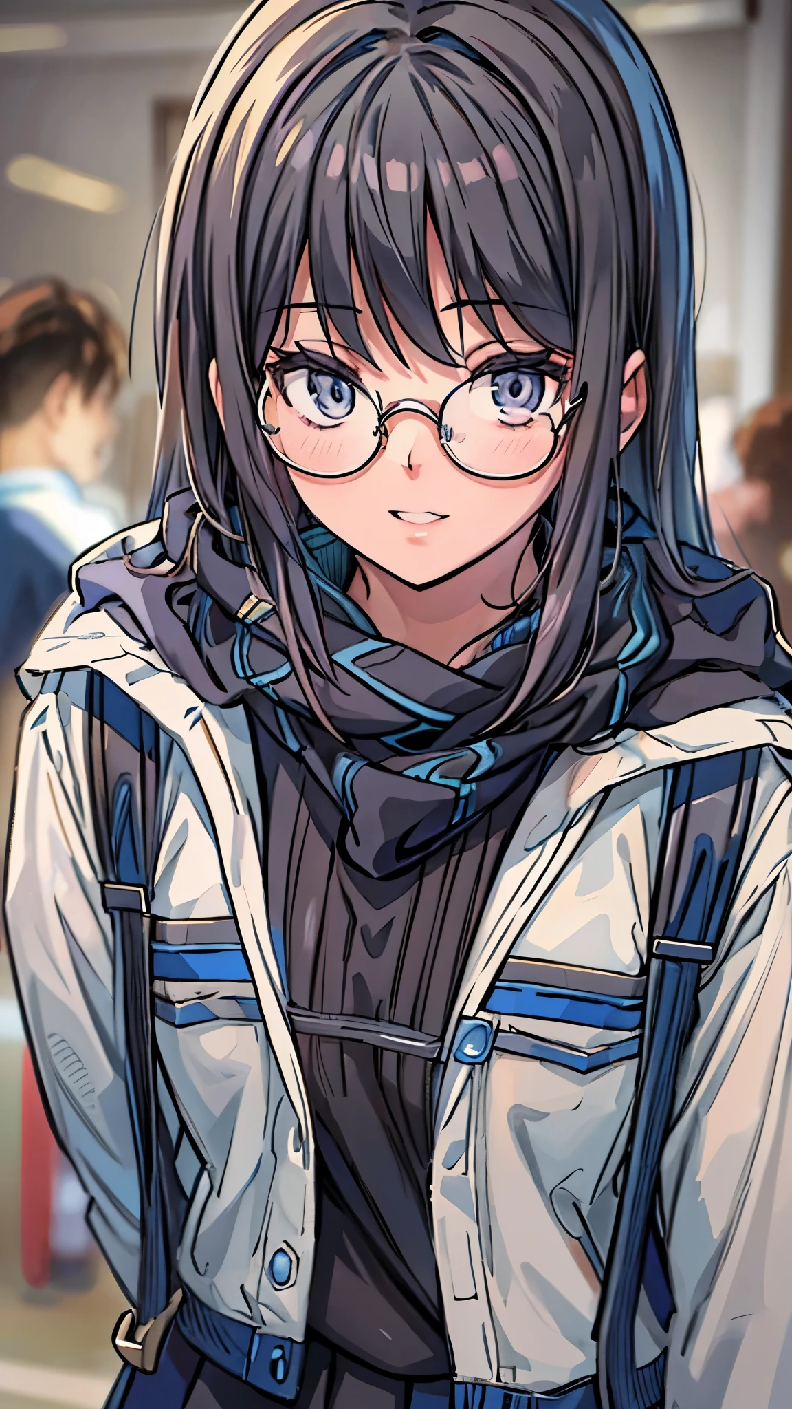 (highest quality,4K,8K,High resolution,table top:1.2), super detailed, (realistic,photorealistic,photo-realistic:1.37), ((full body)),(one 17 years old girl),(Glasses Girl),Perplexed,(black hair),(long hair),((school-uniform)),(Scarf),(high socks), (pumps),(have a school shoulder bag),beautiful and fine eyes, beautiful detailed lips, highly detailed eyes and face, long eyelashes, realistic anime 3D style, Smooth anime CG art,Moe anime art style, photorealistic rendering of an anime girl,Cute anime girl visuals, realistic young anime girl, girl fan art, Created by Anime Artist