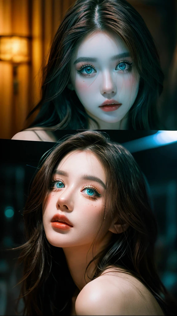(highres,masterpiece:1.2),(realistic:1.37),(best quality, highres, ultra-detailed, realistic), mesmerizing cyberpunk dark fantasy, Medusa in all her sinister beauty, with six serpent arms gracefully intertwined. (Her radiant eyes:1.6), hypnotic and piercing, capture the essence of a demonic queen. The details of her face, meticulously crafted, reveal every delicate scale and unique pattern. The atmosphere surrounding her is filled with an otherworldly aura, bathed in a mix of neon lights and shadows. The backdrop resembles a movie scene, with hints of an ominous underworld. This portrait presents a close-up shot, focusing on the captivating visage of the goddess, portraying her as a captivating and formidable presence in the realms of darkness, the most beautiful face in the universe, erotic face, sensual face,(NSFW:1.3)high nose, dreamy blue eyes, naked completely, naked breasts