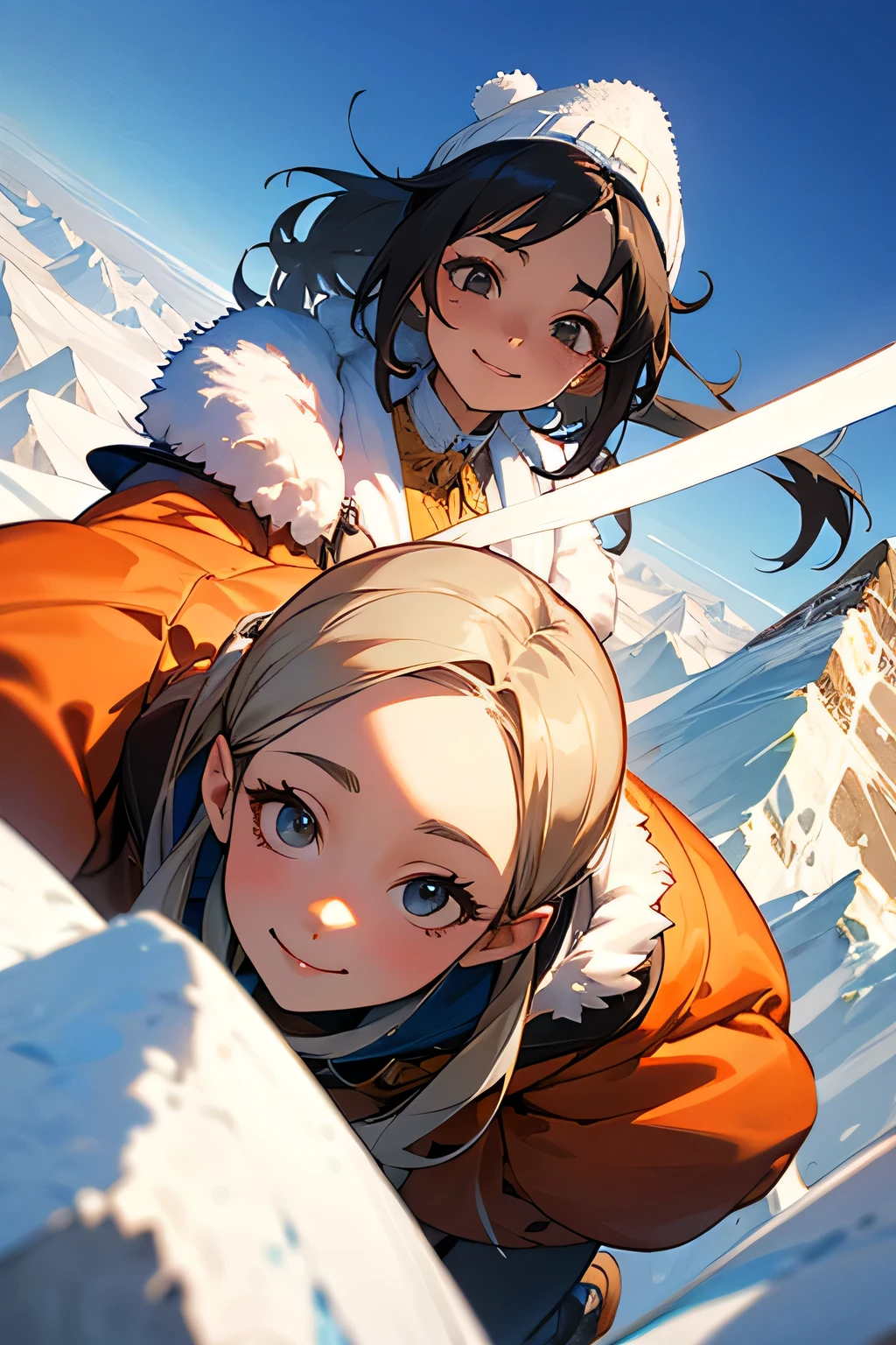 highest quality、High resolution、Detailed Background、(Beautiful face in every detail:1.4)、Anatomically correct、(Detailed facial expressions)、(Detailed eyes:1.2)、Beautiful women in their 20s、(Highly detailed face:1.4)、Cute hair colour、Braided Ponytail、Braided long hair、Wavy Hairstyle、well-groomed eyebrows、Cute gestures、From the summit of Everest、
(A beautiful woman with a satisfied expression taking a photo at a powerful angle from the summit of Mount Everest at an altitude of 8,000 meters:1.5)、
The spectacular sight of the world's highest peak unfolds before your eyes.、The snowy peak of Mount Everest, towering above the sea of clouds, looks like a giant white spire stretching into the heavens.、Its imposing appearance seems to symbolize the pinnacle of the Earth.、Standing at the peak at an altitude of 8048 meters、The view from there is magnificent.、Beneath my feet is a deep valley and steep rock faces, with a small mountain reflected in the distance.々is a series of、
Far below you can see the sea of clouds and the towering figure of Mount Everest.、
The white snowy tops reflect the sunlight and look like gods.々It seems to emit a bright glow.、
The overwhelming presence will take your breath away.、The blue sky and the pure white snowy peaks create a beautiful contrast.、
You can feel the grandeur of the highest peak on earth and the smallness of humans.、You can capture the overwhelming power and grandeur of the place.、This will be a thrilling and moving piece that was achieved at the risk of one's life.、
Choose a lightweight, warm down jacket。Elegant design with fur、
Stylish leggings with a tight silhouette、The warm high-necked top gives a mature and elegant impression.、The colour should also be calm.、Sturdy hiking boots、Chic beige and grey design、Gloves and neck warmer、Add accents with accessories such as knit hats、A functional backpack-type bag