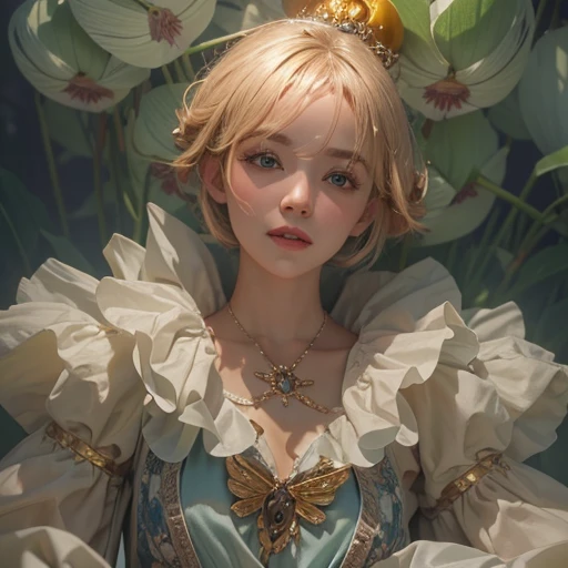 (masterpiece:1.3), (8k, Realistic, RAW Photos, Best image quality: 1.4), Fair-skinned fairy woman、short hair、Cleavage:2.0、Highly detailed face、Attention to detail、double eyelid、Sharp focus:1.2、Beautiful woman:1.4、highest quality、masterpiece、Ultra-high resolution、(Realistic:1.4)、Highly detailed and professionally lit smiles、カーネ・グリフィスを彷彿andさせる非常に詳細な線画, (Donald Trump'clown:1.7), (balloon:1.4), With the power of Vadim Kassim'大胆な色彩and質感, Light and airy, Like the works of Carl Larsson, dark background, dark, evil, fire, パスカル・ブランシュ風の超Realisticなキャラクター, pastel, Grace, Draandic lighting, Expressive camera angles, and, Concept Art, amusement park, masterpiece