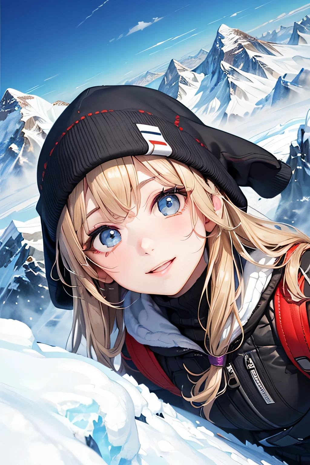 highest quality、High resolution、Detailed Background、(Beautiful face in every detail:1.4)、Anatomically correct、(Detailed facial expressions)、(Detailed eyes:1.2)、Beautiful women in their 20s、(Highly detailed face:1.4)、Cute hair colour、Braided Ponytail、Braided long hair、Wavy Hairstyle、well-groomed eyebrows、Cute gestures、From the summit of Everest、
(A beautiful woman with a satisfied expression taking a photo at a powerful angle from the summit of Mount Everest at an altitude of 8,000 meters:1.5)、
The spectacular sight of the world's highest peak unfolds before your eyes.、The snowy peak of Mount Everest, towering above the sea of clouds, looks like a giant white spire stretching into the heavens.、Its imposing appearance seems to symbolize the pinnacle of the Earth.、Standing at the peak at an altitude of 8048 meters、The view from there is magnificent.、Beneath my feet is a deep valley and steep rock faces, with a small mountain reflected in the distance.々is a series of、
Far below you can see the sea of clouds and the towering figure of Mount Everest.、
The white snowy tops reflect the sunlight and look like gods.々It seems to emit a bright glow.、
The overwhelming presence will take your breath away.、The blue sky and the pure white snowy peaks create a beautiful contrast.、
You can feel the grandeur of the highest peak on earth and the smallness of humans.、You can capture the overwhelming power and grandeur of the place.、This will be a thrilling and moving piece that was achieved at the risk of one's life.、
Choose a lightweight, warm down jacket。Elegant design with fur、
Stylish leggings with a tight silhouette、The warm high-necked top gives a mature and elegant impression.、The colour should also be calm.、Sturdy hiking boots、Chic beige and grey design、Gloves and neck warmer、Add accents with accessories such as knit hats、A functional backpack-type bag