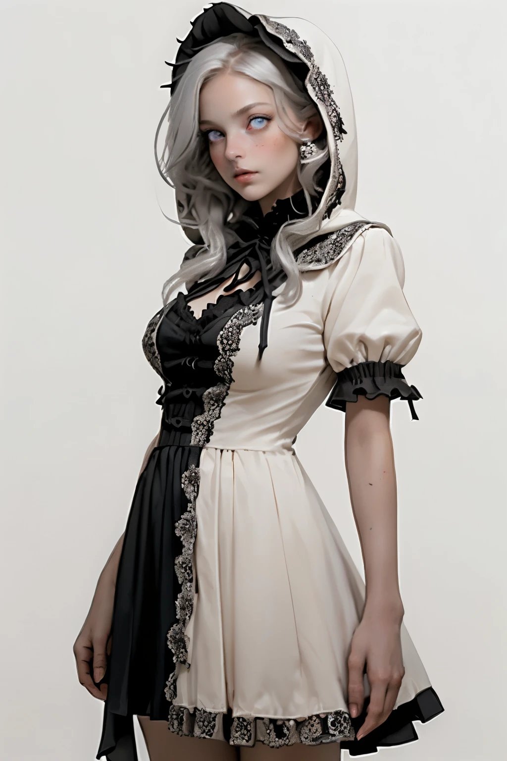 mpts
Copy
(((masutepiece, of the highest quality, super detailed))), hand drawn style, hand painted style, watercolour, sketch, a knight, white background, plain background, Bloodborne inspired, tatty Bloodborne attire, occult aesthetic, occult, tatty red and white clothing detailed and intricate steampunk and detailed gothic lolita (with a hood), diadems, long coat, Complex laced boots, Fluttering lace flared long knee length dress with frilly petticoats, long dress, knee length dress, pleated petticoats, lolita dress, petticoats gothic lolita, beautiful small breasts, (((( Highly detailed face))), small thin nose, Small thin lips mouth, (((Very sharp focused eyes))), Very large slit precision pale grey eyes that shine like jewels. very long eyelashes, Silver hair swaying in the wind, Emitting a dazzling light in a mandala pattern, white background, Very dramatic and cinematic lighting, tatty damaged old red and white clothing, full body, whole body, body, cosmic horror, grim dark, full body