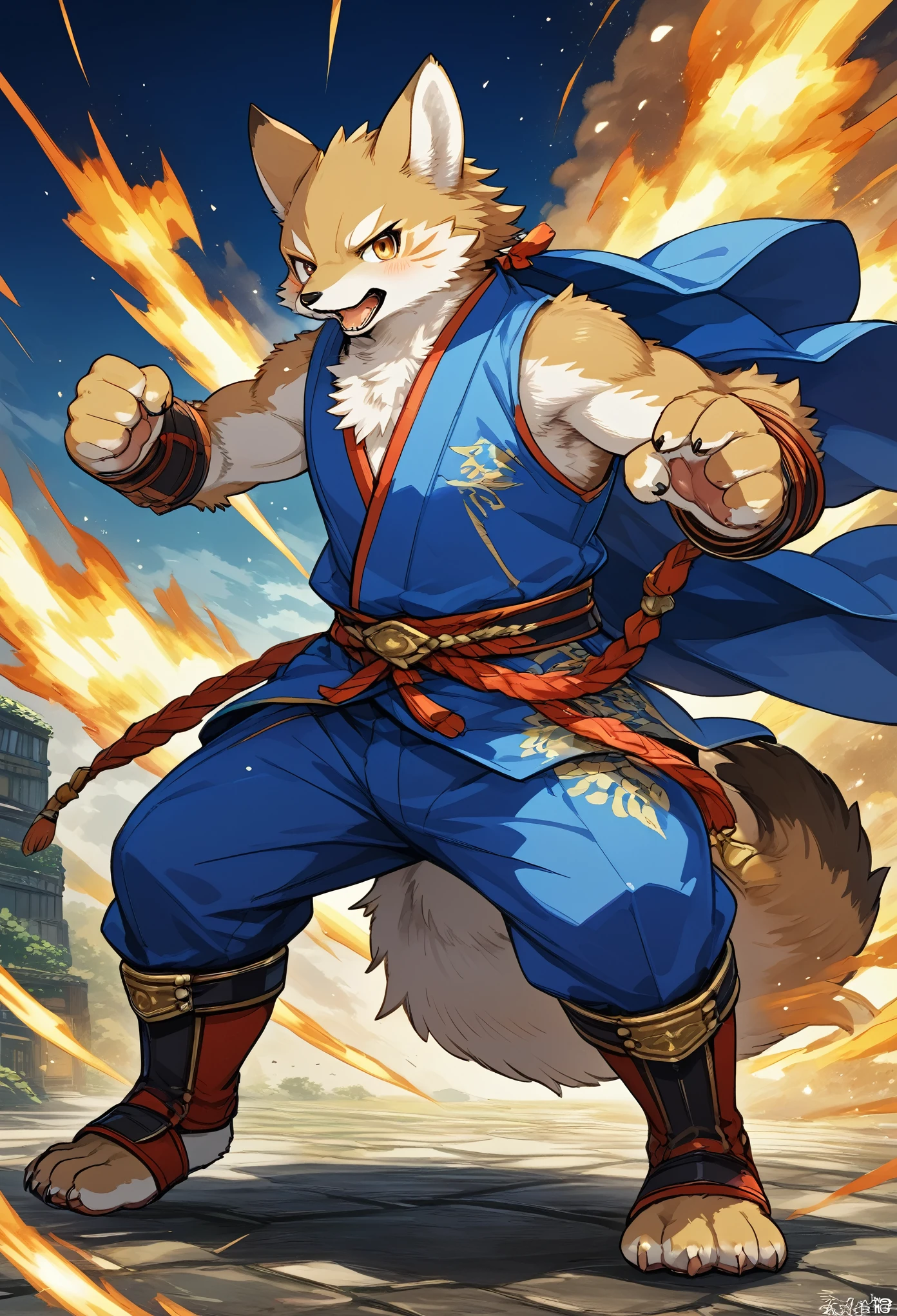 social game, unit illustration, fighting pose, fantasy, 1boy, solo, furry, kemono, detailed body fur, full body,