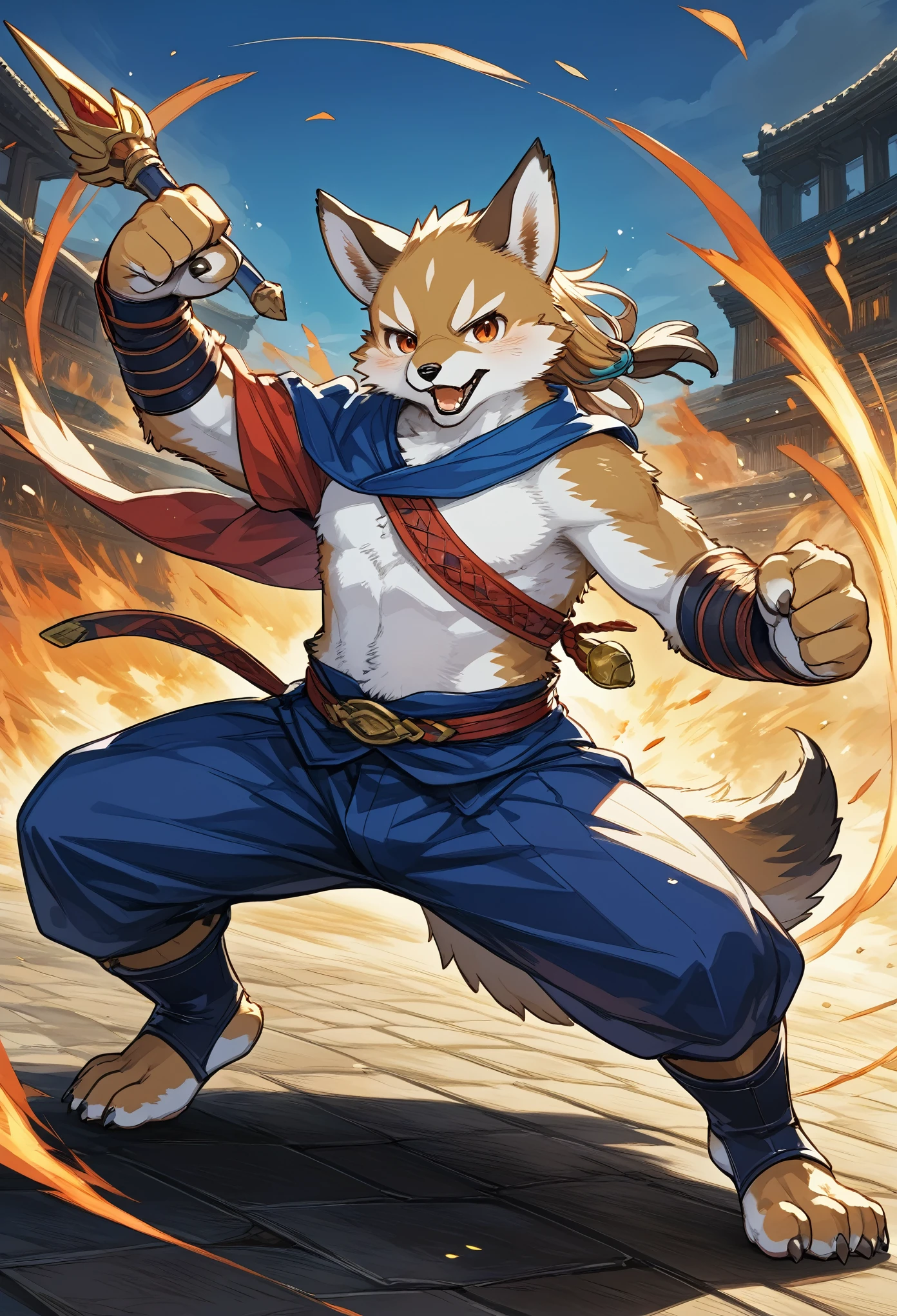 social game, unit illustration, fighting pose, fantasy, 1boy, solo, furry, kemono, detailed body fur, full body,