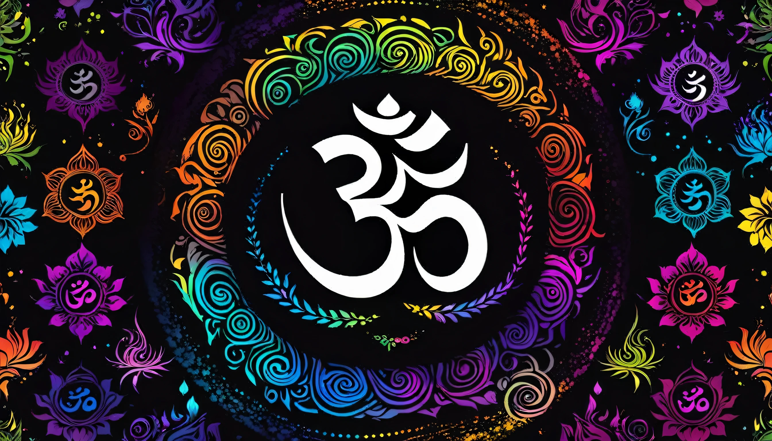 Symbols of nature, OM, zen, Mystic, cores vibrantes fundo preto