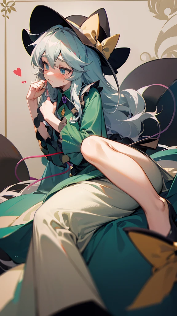highest quality　Neutral face　woman　I have long hair　Odd Eye　Gray Hair　Koishi Komeiji　beautiful girl　Cat ear　Embarrassed　cute
